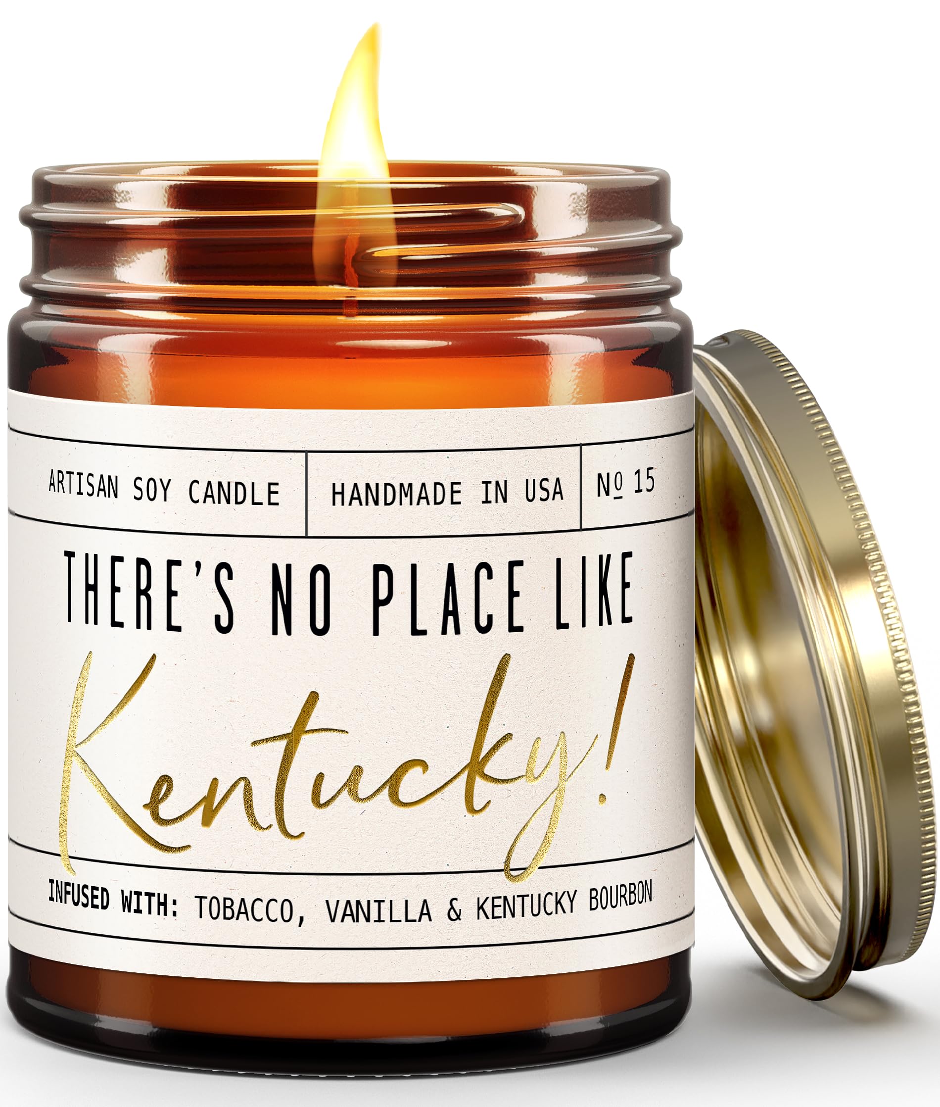 Kentucky Gifts, Kentucky Decor for Home - 'There's No Place Like Kentucky Candle, w/Tobacco, Vanilla & Kentucky Bourbon I Kentucky Souvenirs I Kentucky State Gifts I 9oz Jar, 50Hr Burn, USA Made