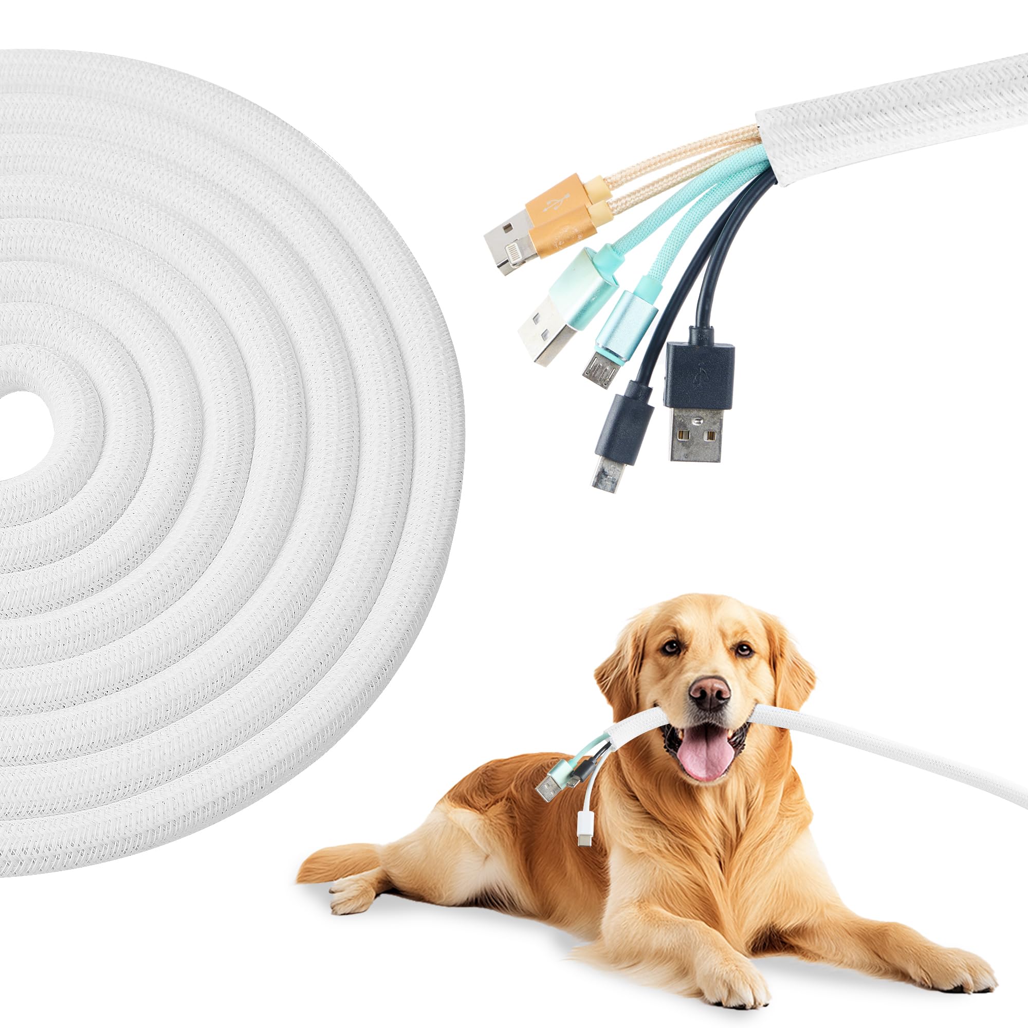 Photo 1 of QCSIW Split Wire Loom 1 Inch 50ft, Braided Cable Sleeve for Cable Management, Cord Protector for Pets, TV, Desk & Automotive?White