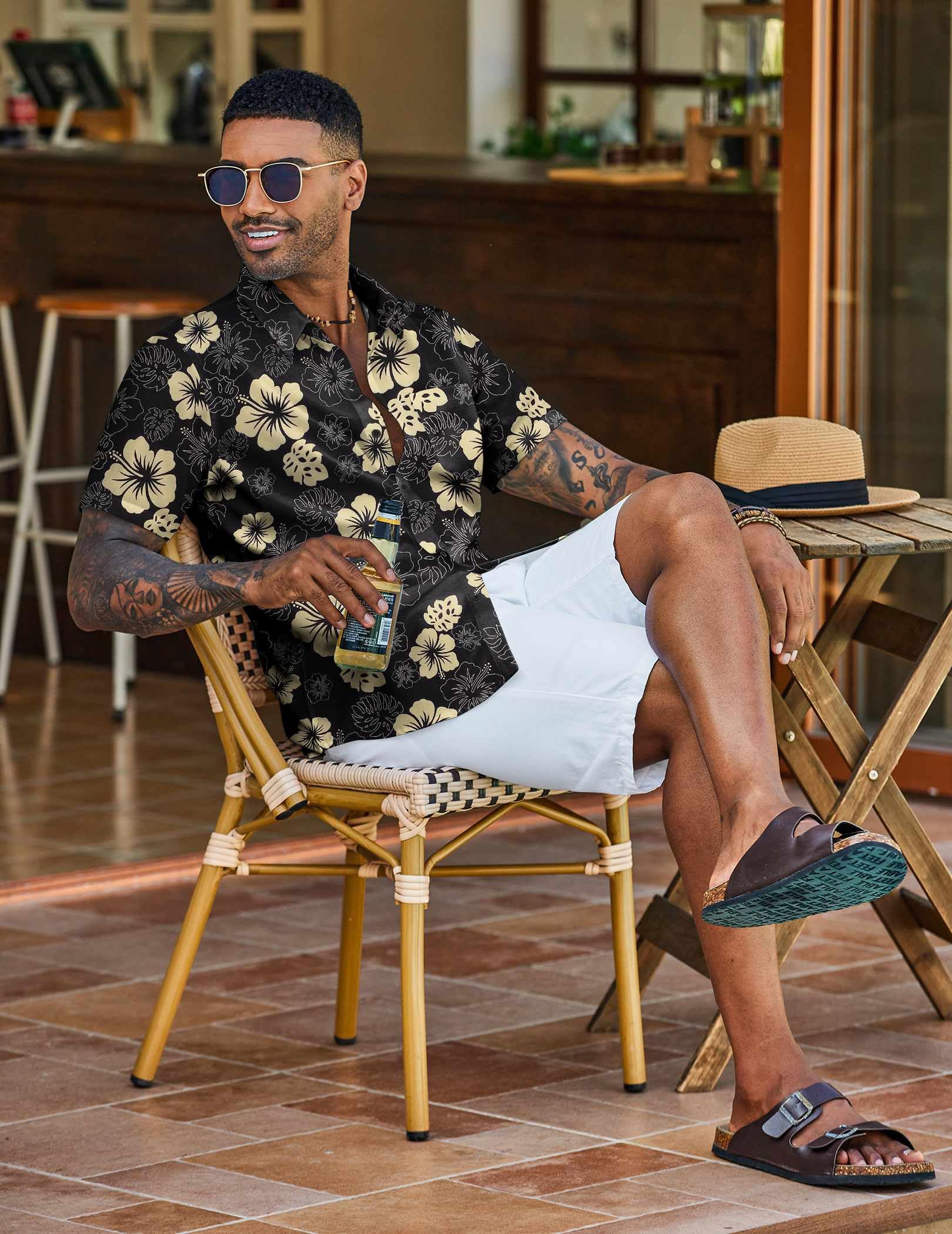 COOFANDY Camicia hawaiana da uomo a maniche corte estiva abbottonata camicie tropicali vacanze spiaggia Aloha camicie con tasca