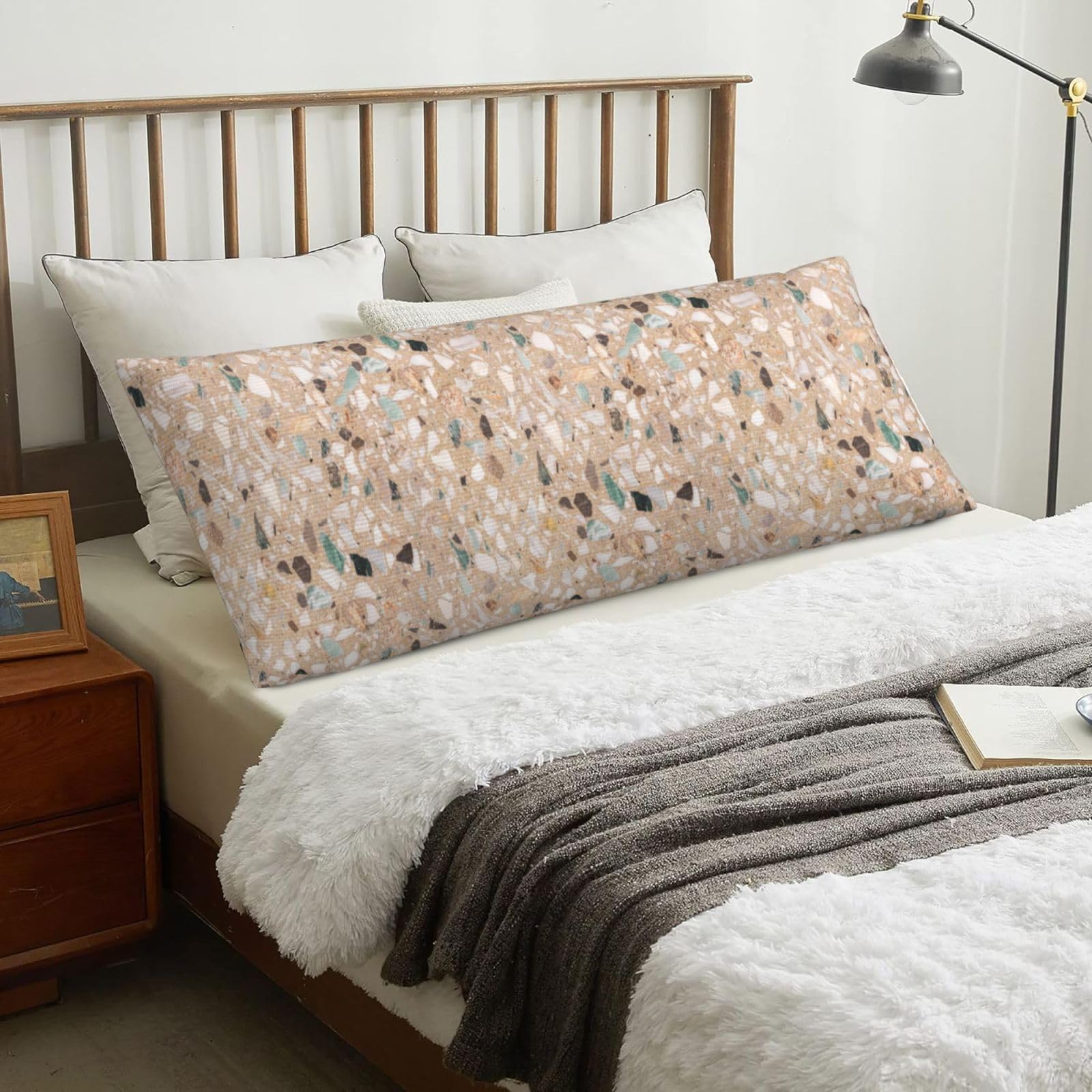 Terrazzo Natural Stone, Body Pillow Cover with Zipper,Long Body Pillowcase 20 x 60 in