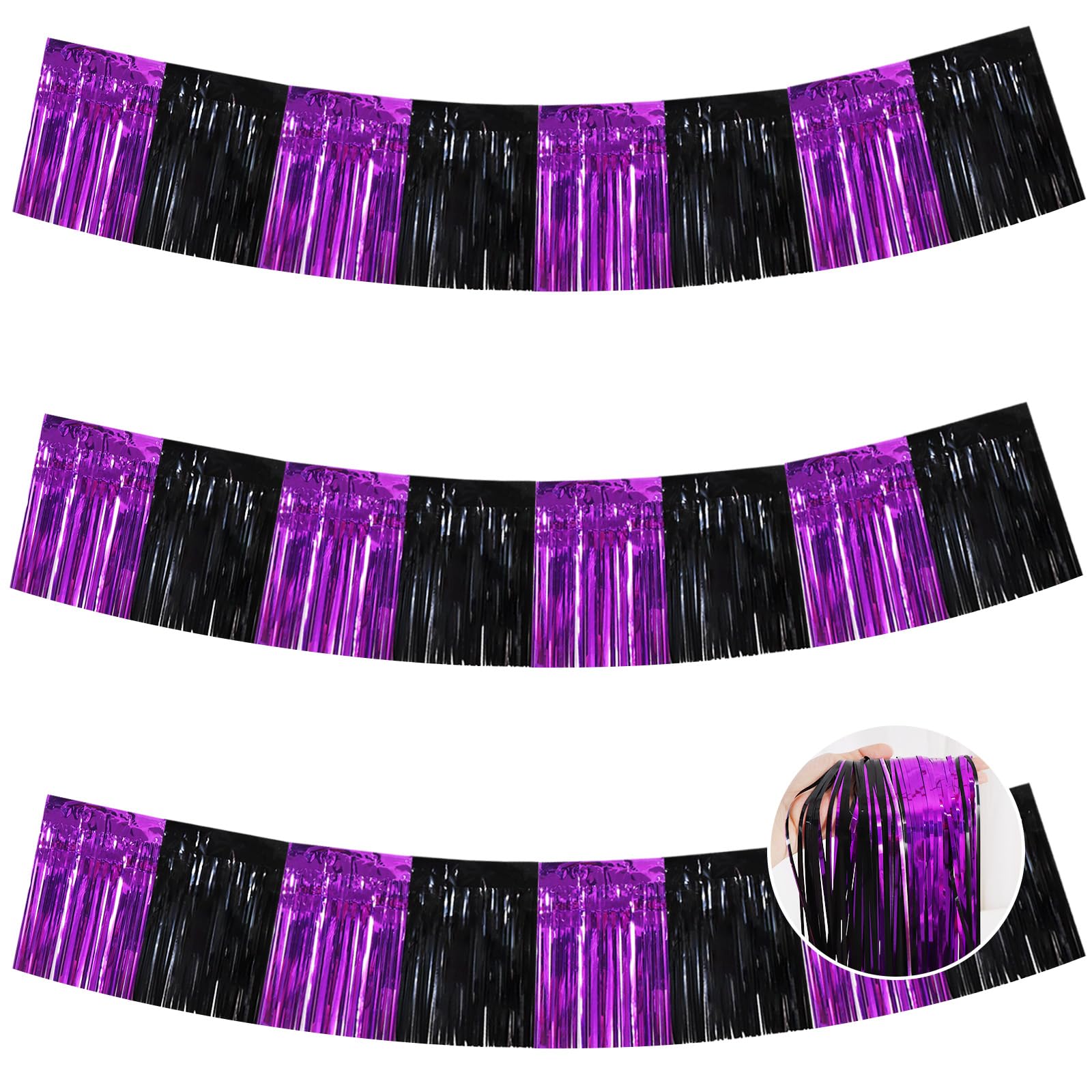 BEISHIDA Black Purple Fringe Garland Banner 30ft Wall Tinsel Foil Streamers