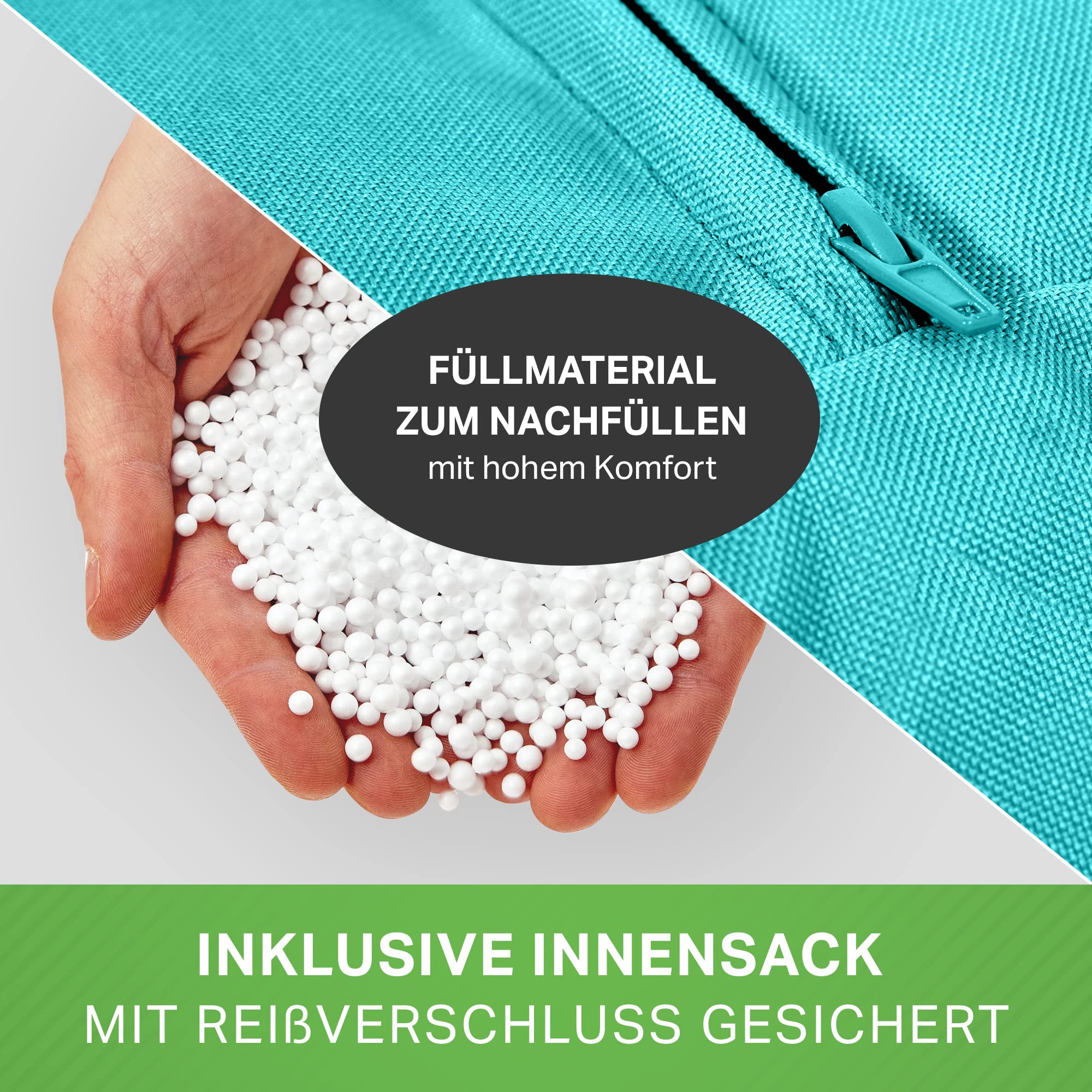 Green Bean Sitzsack Cozy mit Rückenlehne 80x70x90cm Gaming Chair 230L EPS-Perlen Füllung Waschbar Wetterfest Aquamarin