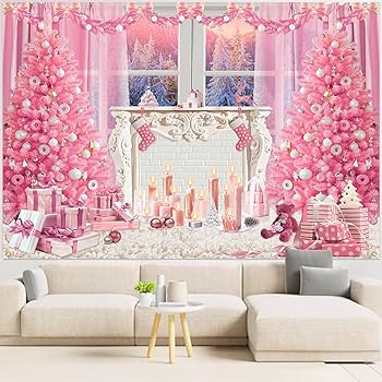 Pink Christmas フォトフレーム☃ 完成品 Amazon.com : 7X5FT Pink Christmas Photo Backdrop Fabric