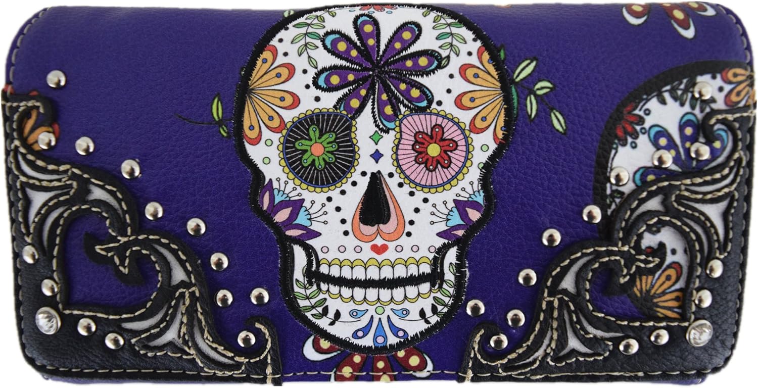 Sugar Skull Day of the Dead Backpack Purse Set ,Vegan Leather Skull Handbag with Matching Wallet,Gothic Punk Rose Design for Women,Mini Backpack and Crossbody Wristlet for Party Travel Biker Daily Use