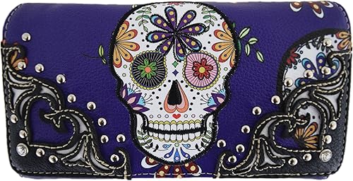 Miniatura 3 de Sugar Skull Day of the Dead - Mochila de transporte oculta para mujer, diseño de calavera, Púrpura, L