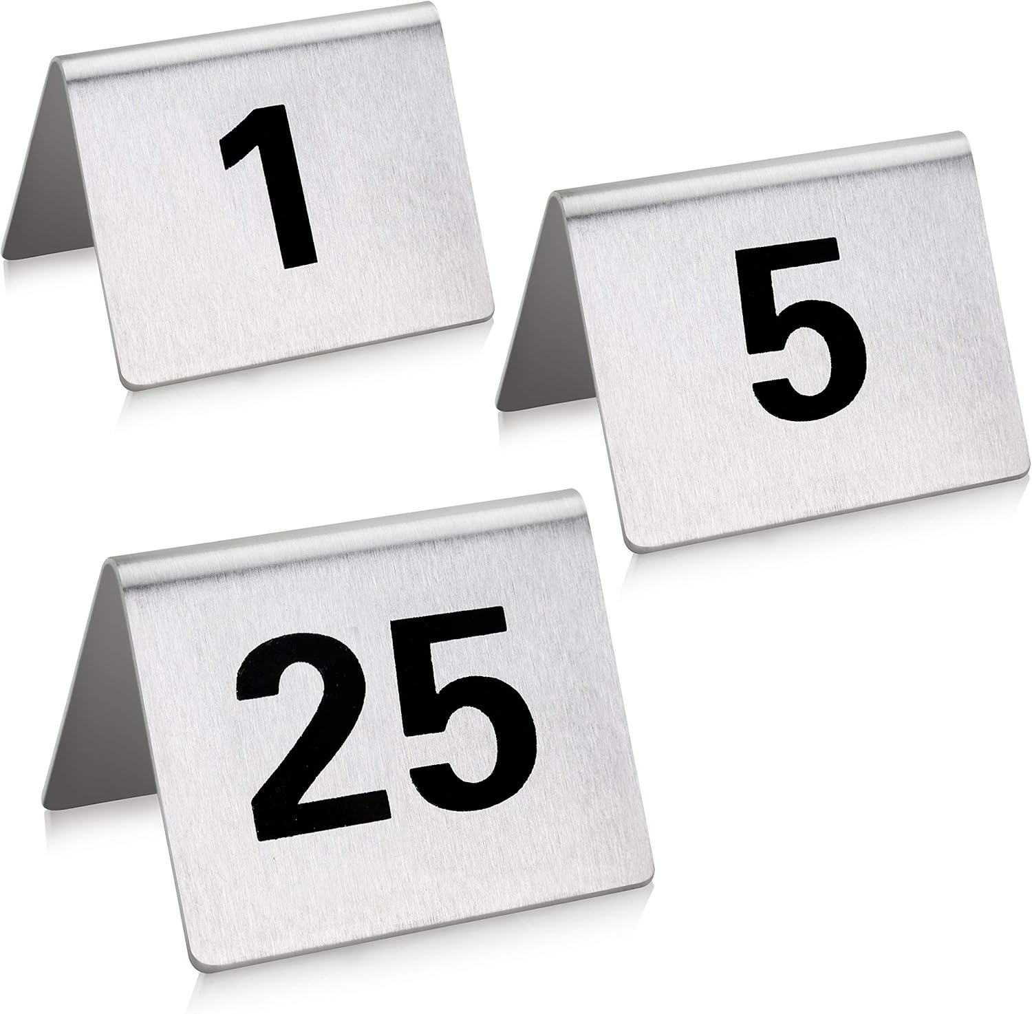 New Star Foodservice 27617 Stainless Steel Tent Style Table Number Card, 1-25, 1.5" x 2" Inch