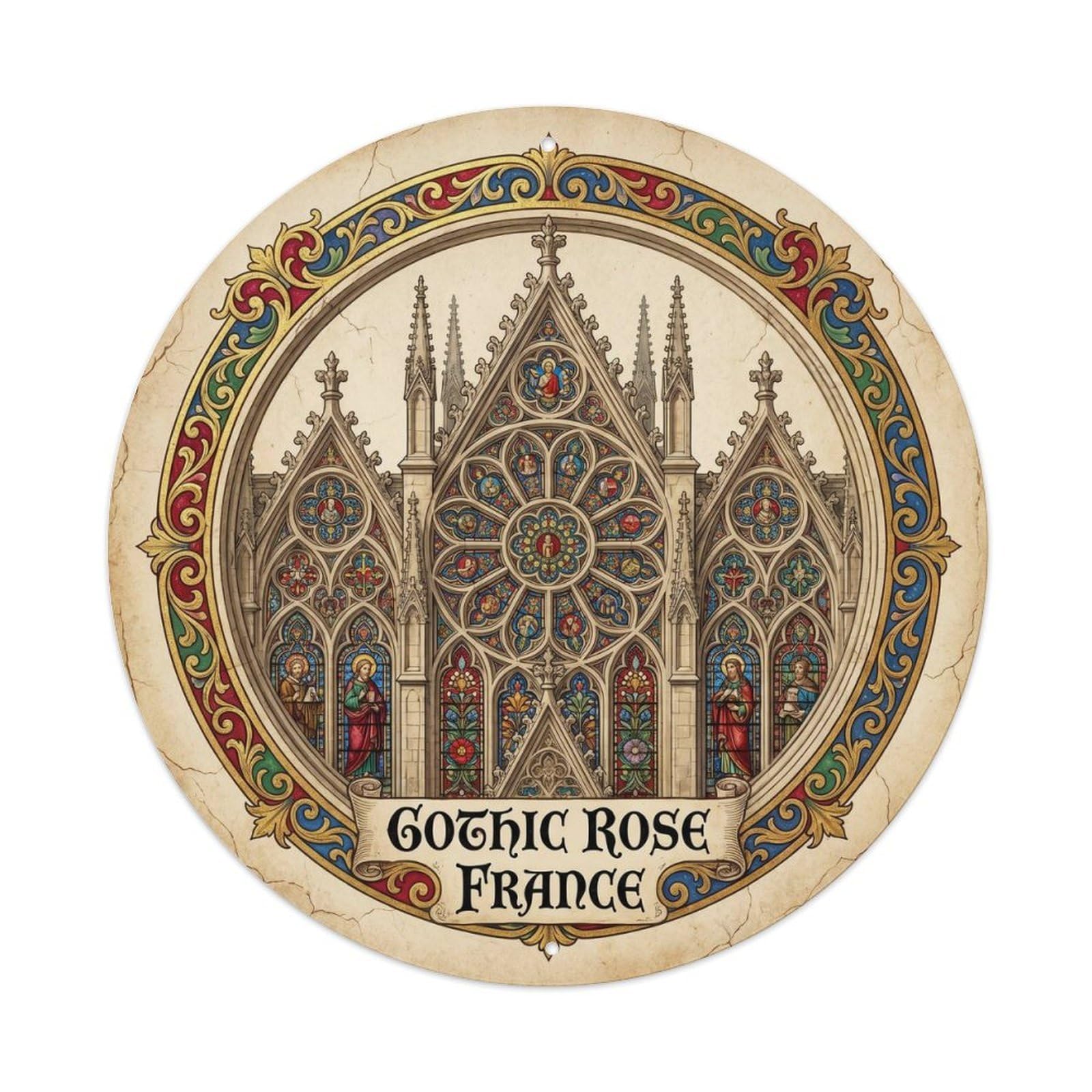 Vintage Travel Rose France Medieval Metal Tin Sign