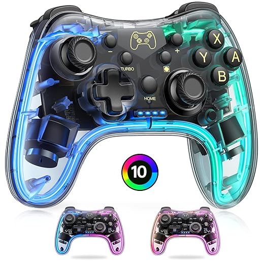 Switch Controller, Switch Pro Controller mit Transparent/Leuchtend/Aufwecken/App-Steuerung, Wireless Controller Kompatibel mit Android/IOS/PC, Controller Switch für Switch/Lite/OLED