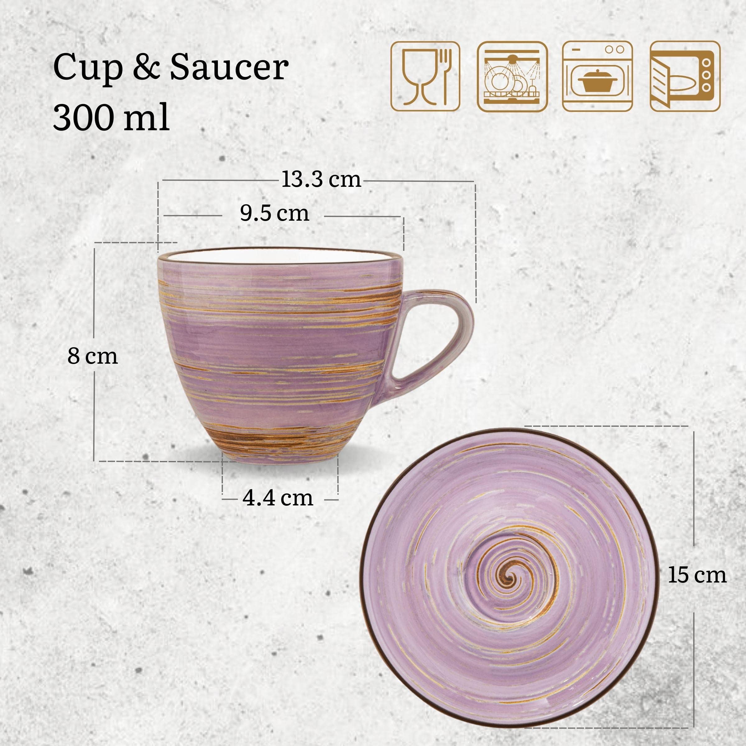 Wilmax Juego de 6 tazas con platillos, 300 ml, tazas de café de porcelana, tazas de té, tazas para bebidas, postres, cafés, diseño moderno