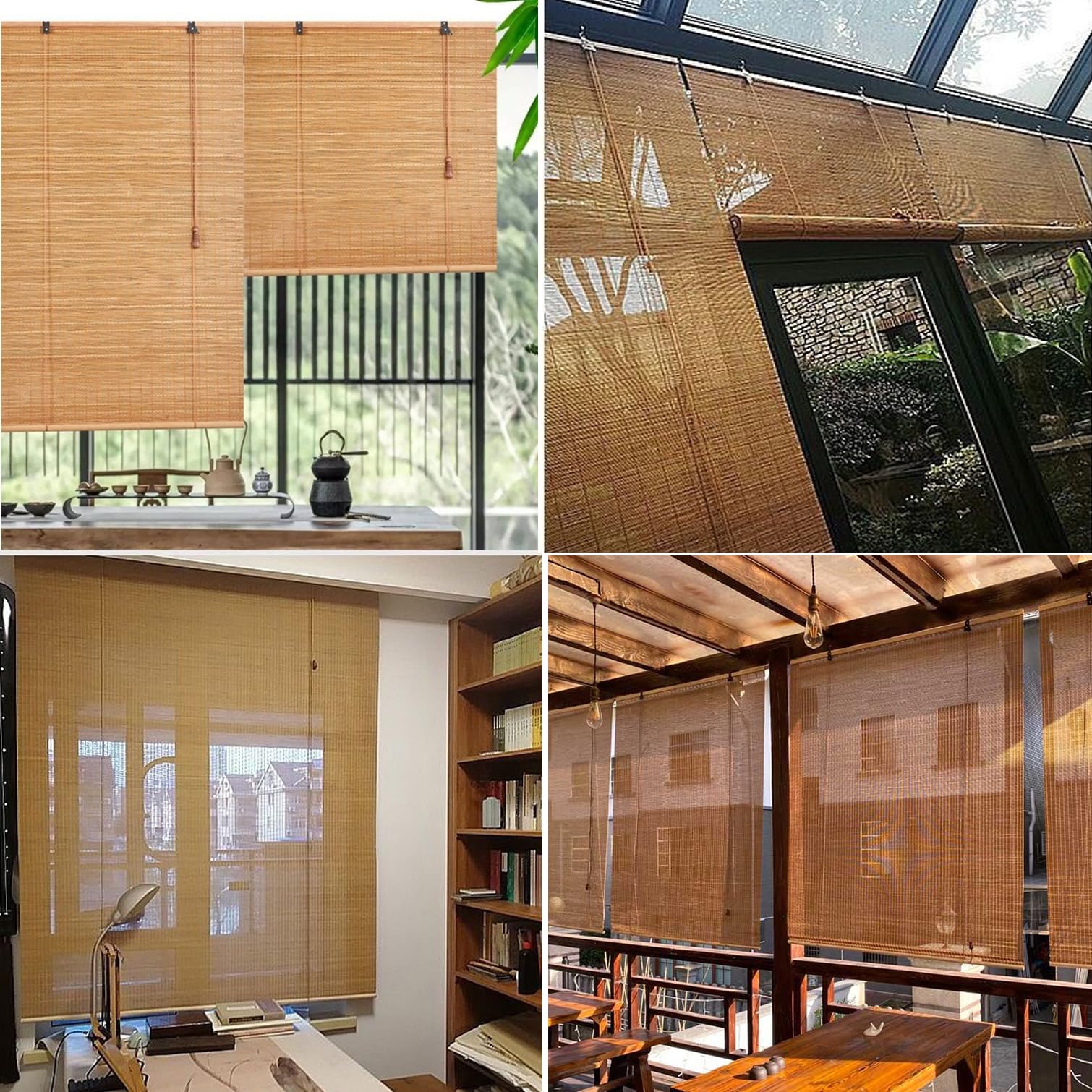 NIANXINN Store Enrouleur Occultant en Bambou,Rideau en Bambou Naturel,Store de Fenêtre Suspendu Filtrant la Lumière,Rouleau en Bois pour Intérieur/Extérieur,Largeur x Hauteur (60cm x 240cm)