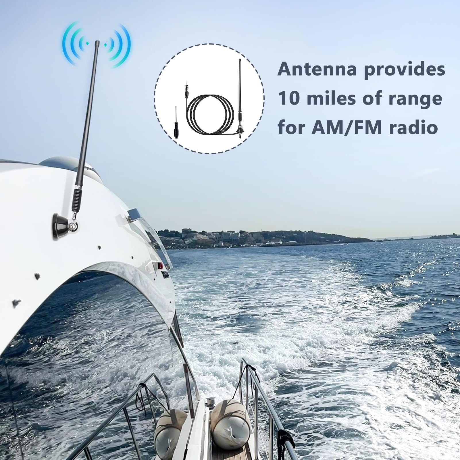Antenna Radio Marine per Barca, Antenna AM FM 16 Pollici Universale in Gomma Flessibile per Auto Barche Jeep Trattori Veicoli da Costruzione Alta Stabilità, Cavo di Prolunga 140 cm, 180 Gradi Rotabile