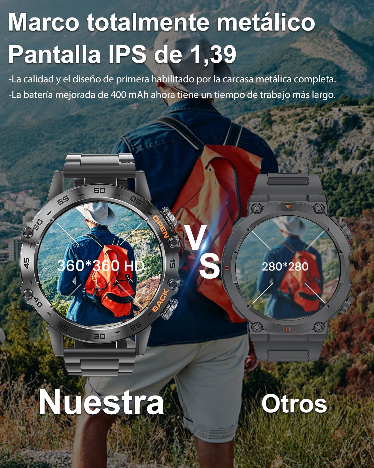 Reloj inteligente militar para hombres, reloj táctico resistente de 1.39" con monitor de salud, rastreador de actividad con 108 modos deportivos para Android e iOS.