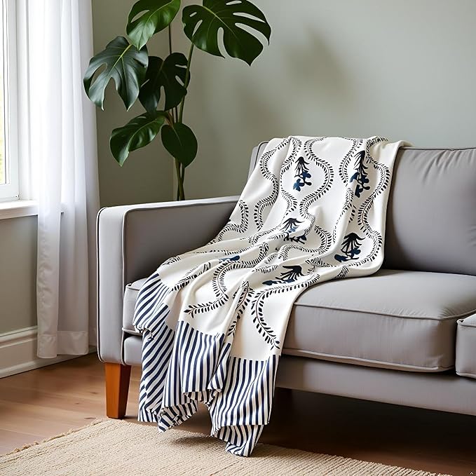 Soft Hand Knitted Cotton Throw Blanket All Season Sofa Bed Chair Travel White with Tassels 80x52 Inches