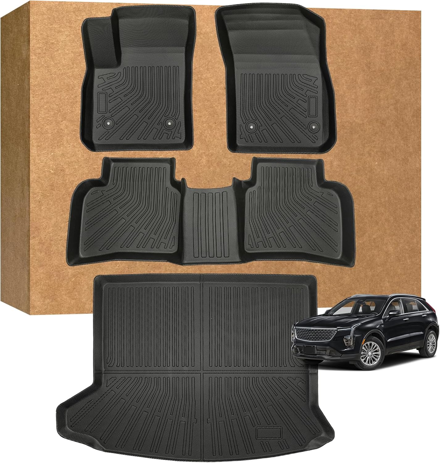 Floor Mats for Cadillac XT4 2019-2025, Heavy Duty TPE Waterproof Non-Slip All Weather Protection Custom, Floor Mats & Cargo Liner