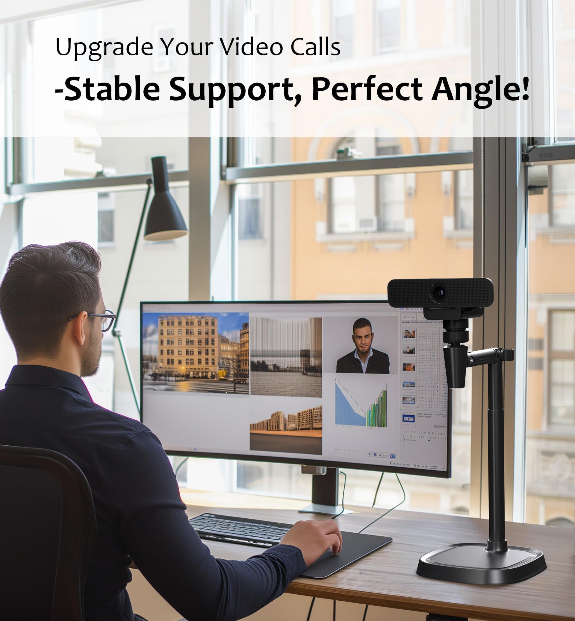 Supporto per webcam per webcam C925e C922x C922 C930e C930 C920 C615 Brio 4K, luce destra con filettatura da 1/4" (nero)