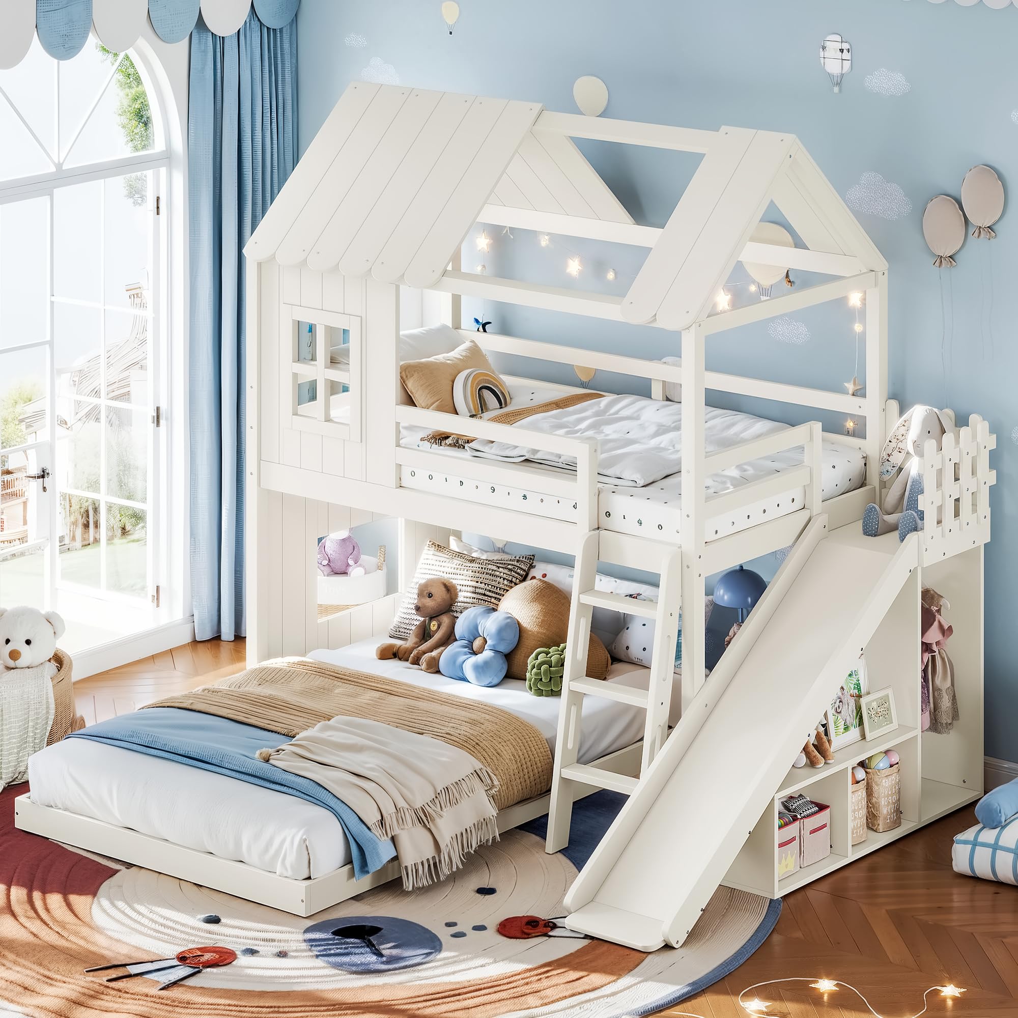 Harper & Bright Designs Beige Playhouse Bunk