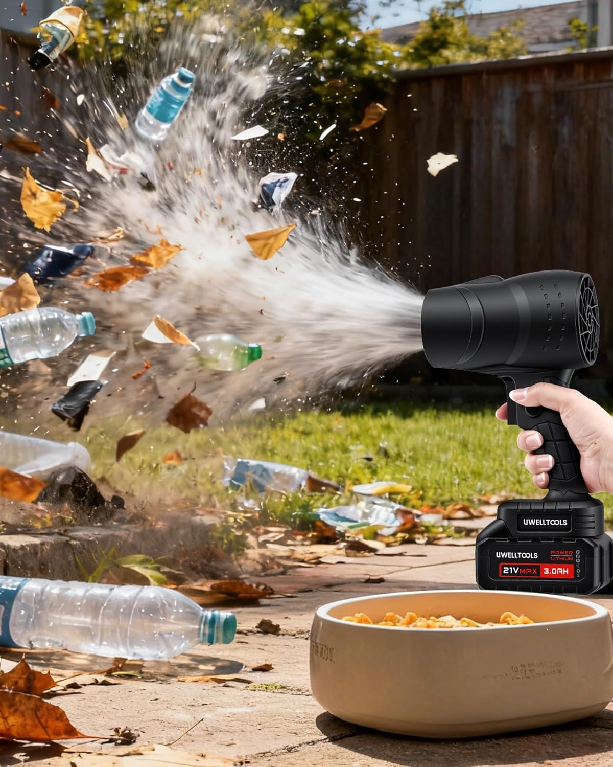 Cordless Leaf Blower - 350000 RPM Handheld Design Leaf Blower with 2 X 3.0AH Batteries & Fast Charger, Lightweight Dust Blowers for Snow, Lawn, Yard, Patio, Deck Cleaning-Black - Image 8