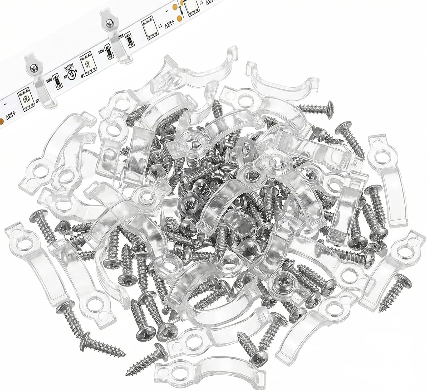 140 Pieces LED Strip Mounting Clip,10MM,12MM Transparent LED Clips With Screws,Mounting Bracket for LEDClip Transparent,Light Strip Fixing Clips for LED Strip Lights (10mm,12mm)