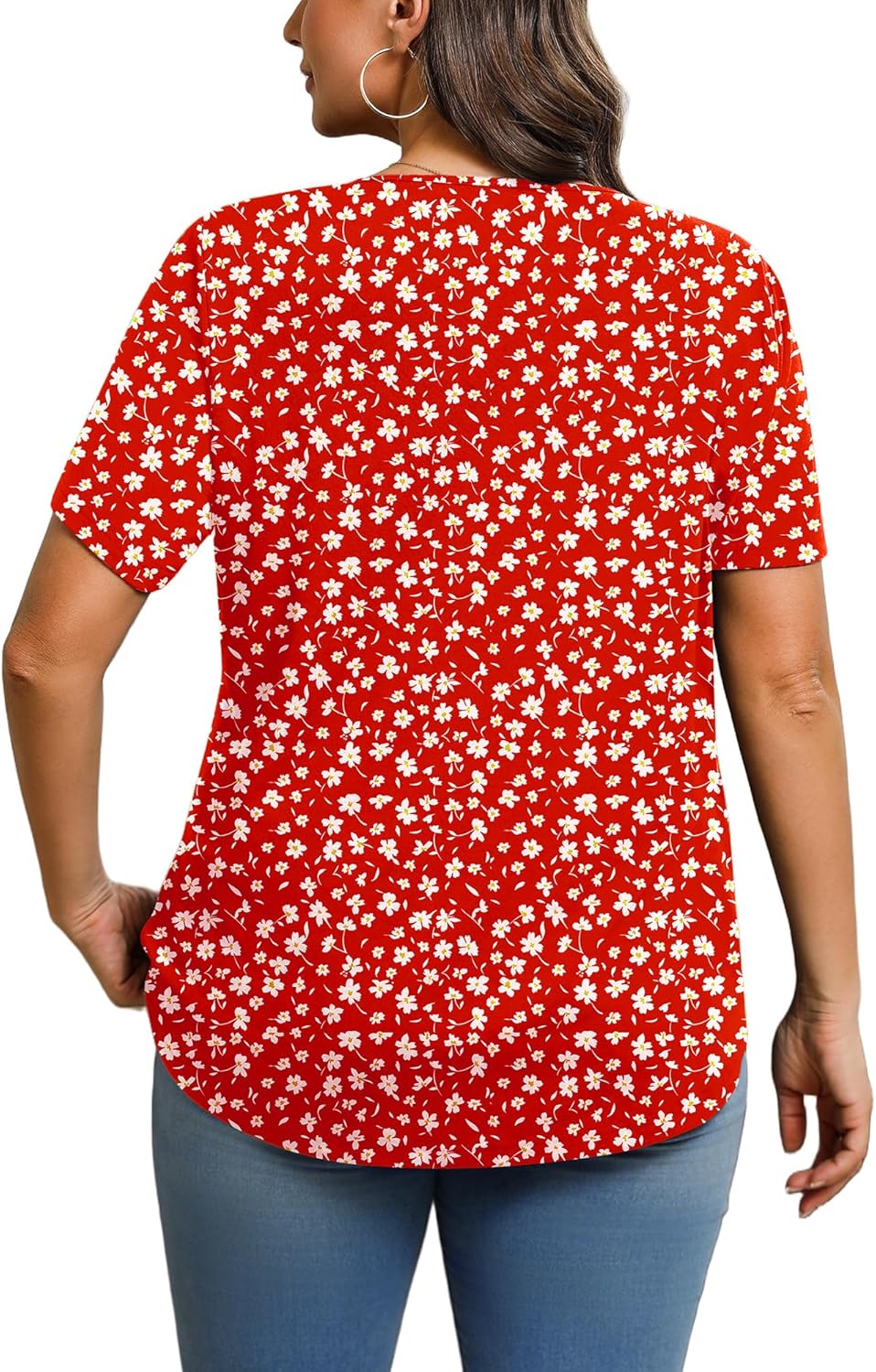 IN'VOLAND Womens Plus Size Tunic Top Summer Short Sleeve T-Shirt V-neck Button Up Dressy Blouse Casual Pleated Pullover 1X-5X - Image 4