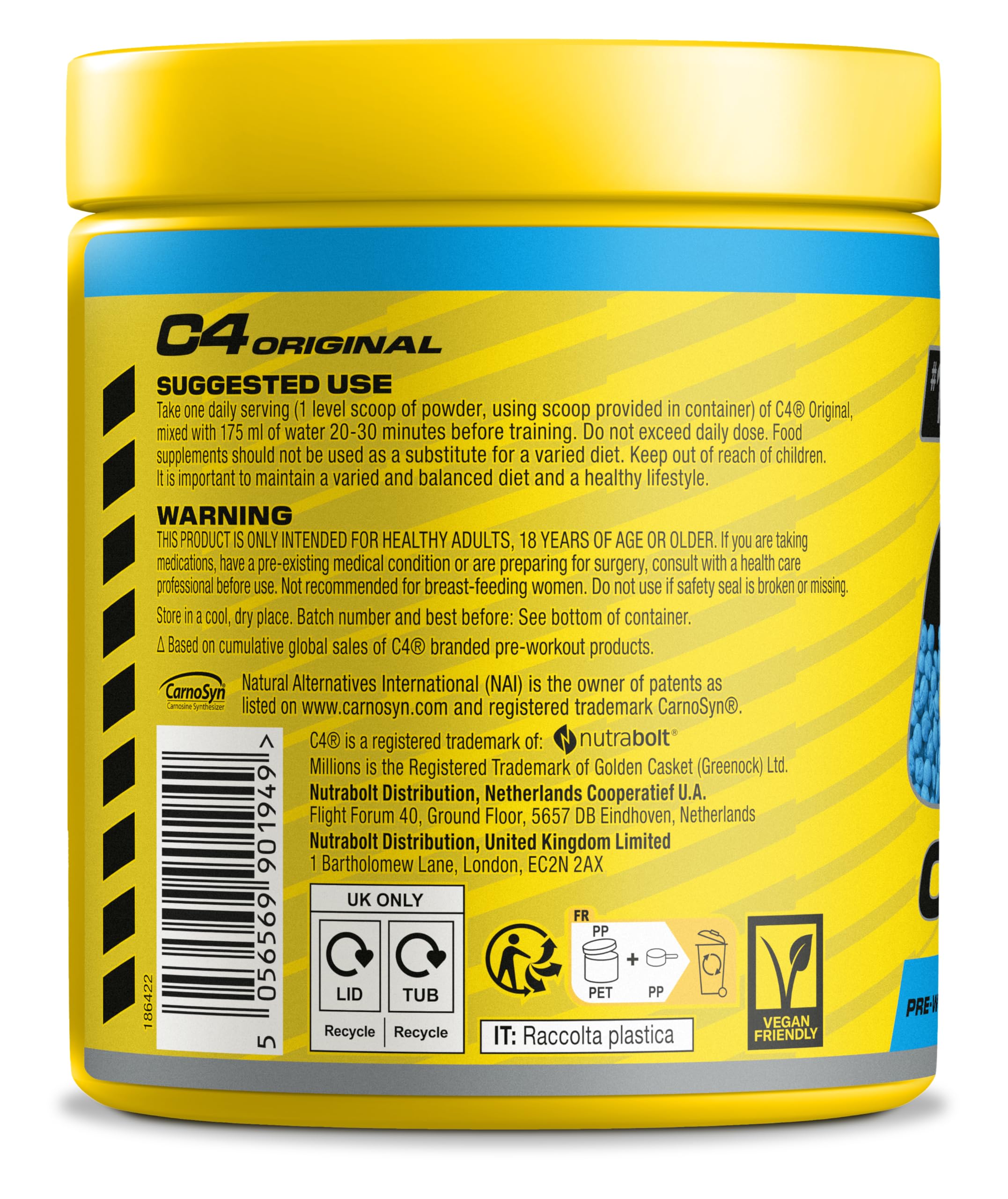 Cellucor C4 Original Pre Workout Powder, Bubblegum, 60 portions | Boisson énergétique en poudre sans sucre avec 150mg de caféine, 1500mg de créatine monohydrate, 1600mg de bêta-alanine.