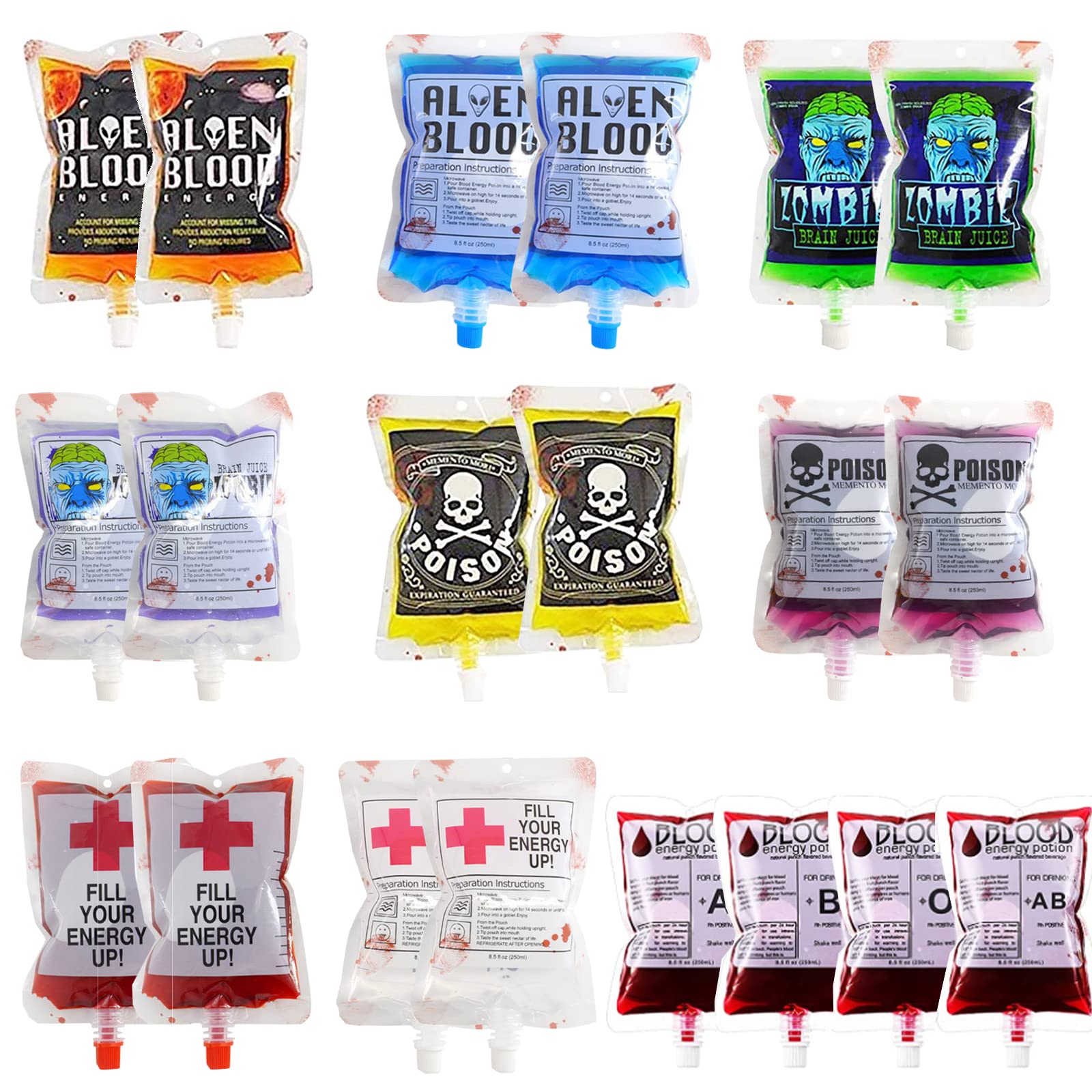 Coleeson Red 250Ml Blood Bag For Halloween Drinks - Vampire Party Decor For Drinking Juice Puree - Perfect For Zombie, Cosplay Party