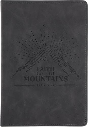 Inspirational Imitation Leather Notebook Journal, Bible Verse, With God All Things are Possible Matthew 19:26, 192 Lined Pages w/Scripture, Grey