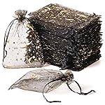 100PCS Moon Star Organza Bags - 4x6 Wedding Favors with Drawstring, Black Organza Gift Pouch for Jewelry, Wedding, Valentine\'s Day, Christmas, Eid Mubarak Party Favor Bags