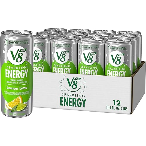 Miniatura 1 de V8 +SPARKLING ENERGY Lemon Lime Energy Drink, elaborada con auténticos zumos de verduras y frutas, lata de 11.5 onzas líquidas (paquete de 12)