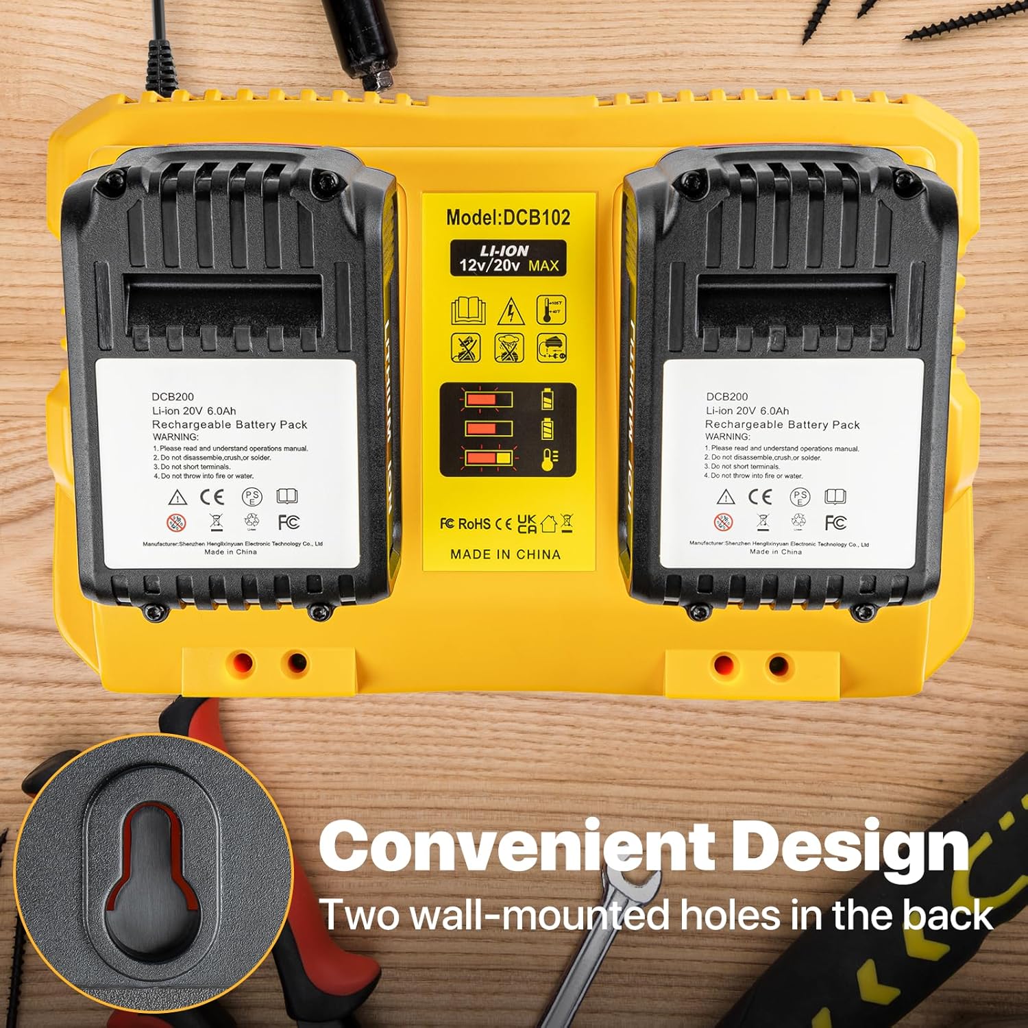 20V Replacement Charger for Dewalt DCB102 Dual Port Charger Compatible with Dewalt 12/20V Battery - Image 6