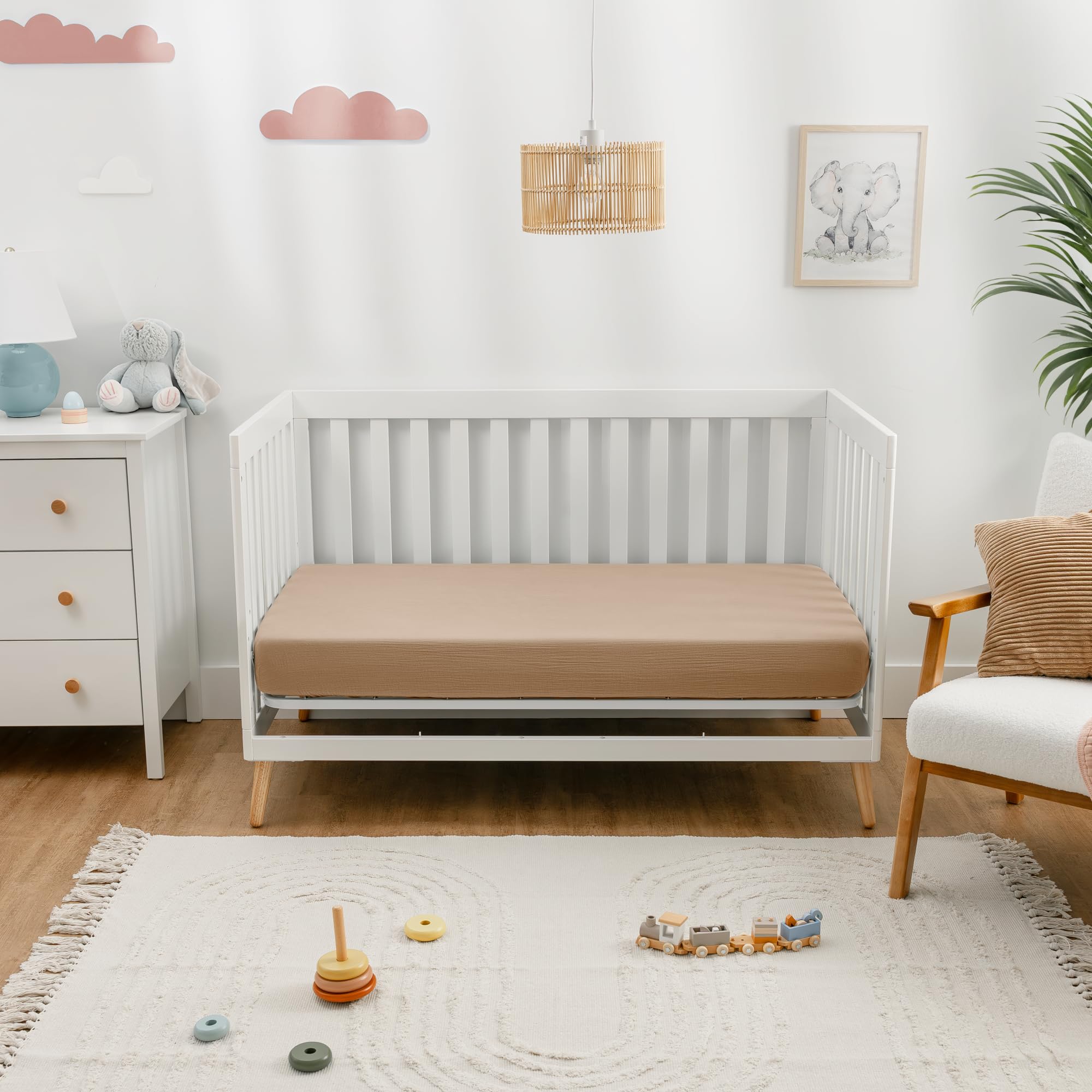 Comfy Cubs Muslin Fitted Cot Sheet, Soft & Breathable for Standard Baby Cot & Crib Mattress, Snug Fit with Secure Elastic - Image 2