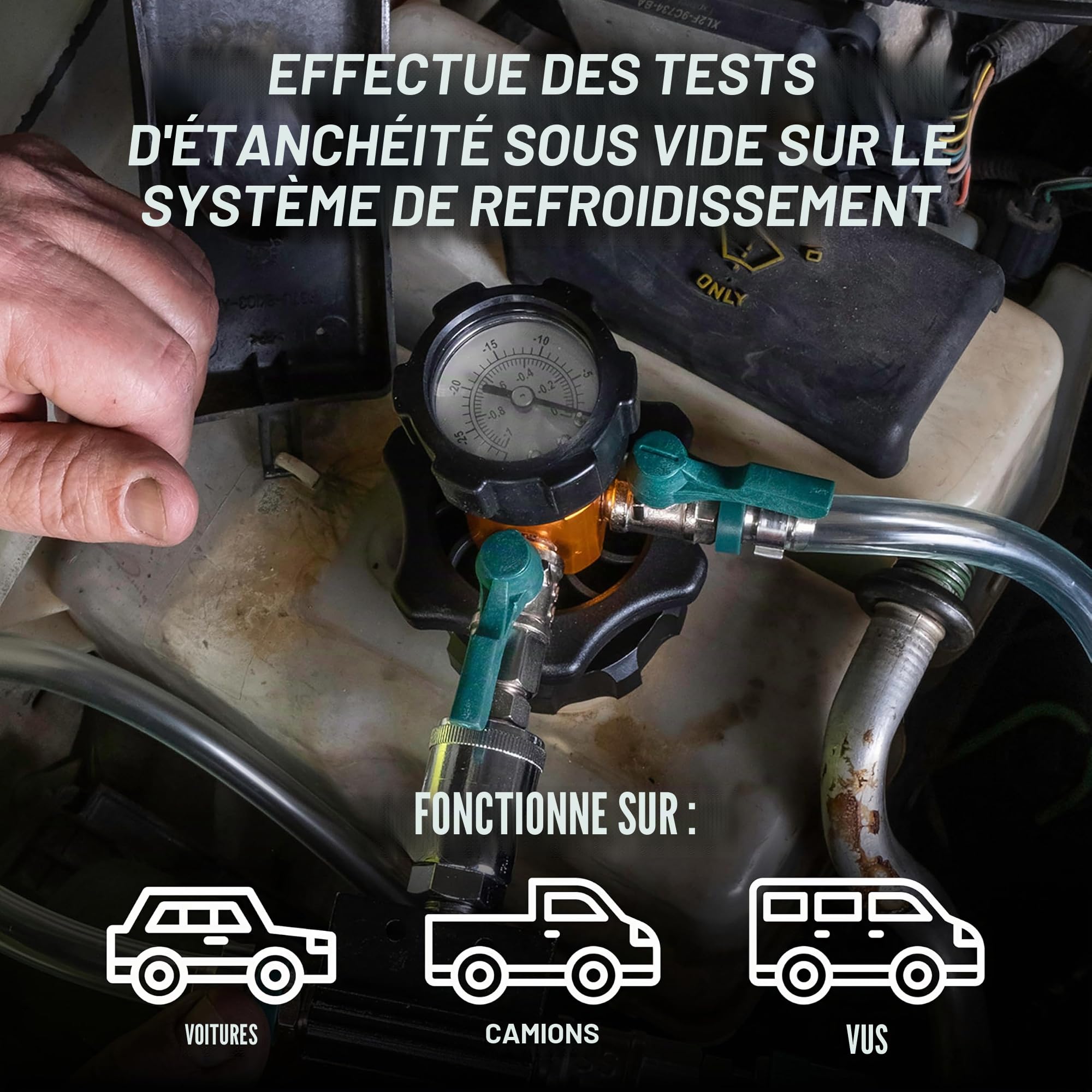 OEMTOOLS 24444 Kit de Remplissage de système de Refroidissement, 5 adaptateurs, élimine l'air piégé, Teste Les conduites de Chauffage et de Chauffage pour Les fuites, Outil de Remplissage sous Vide,