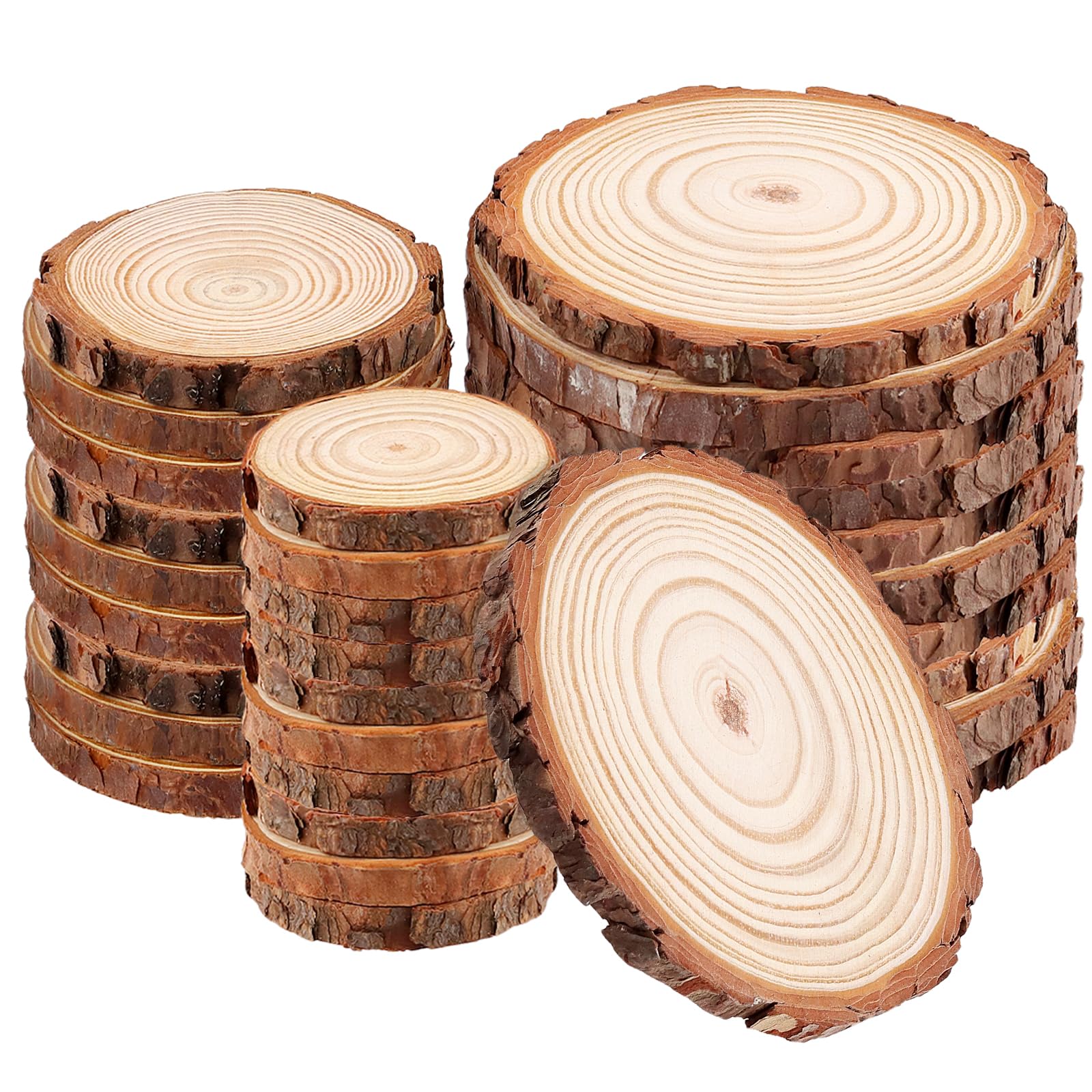 MUKLEI 30 Pack Natural Wood Slices, 3 Sizes No Hole Wooden Log Slices