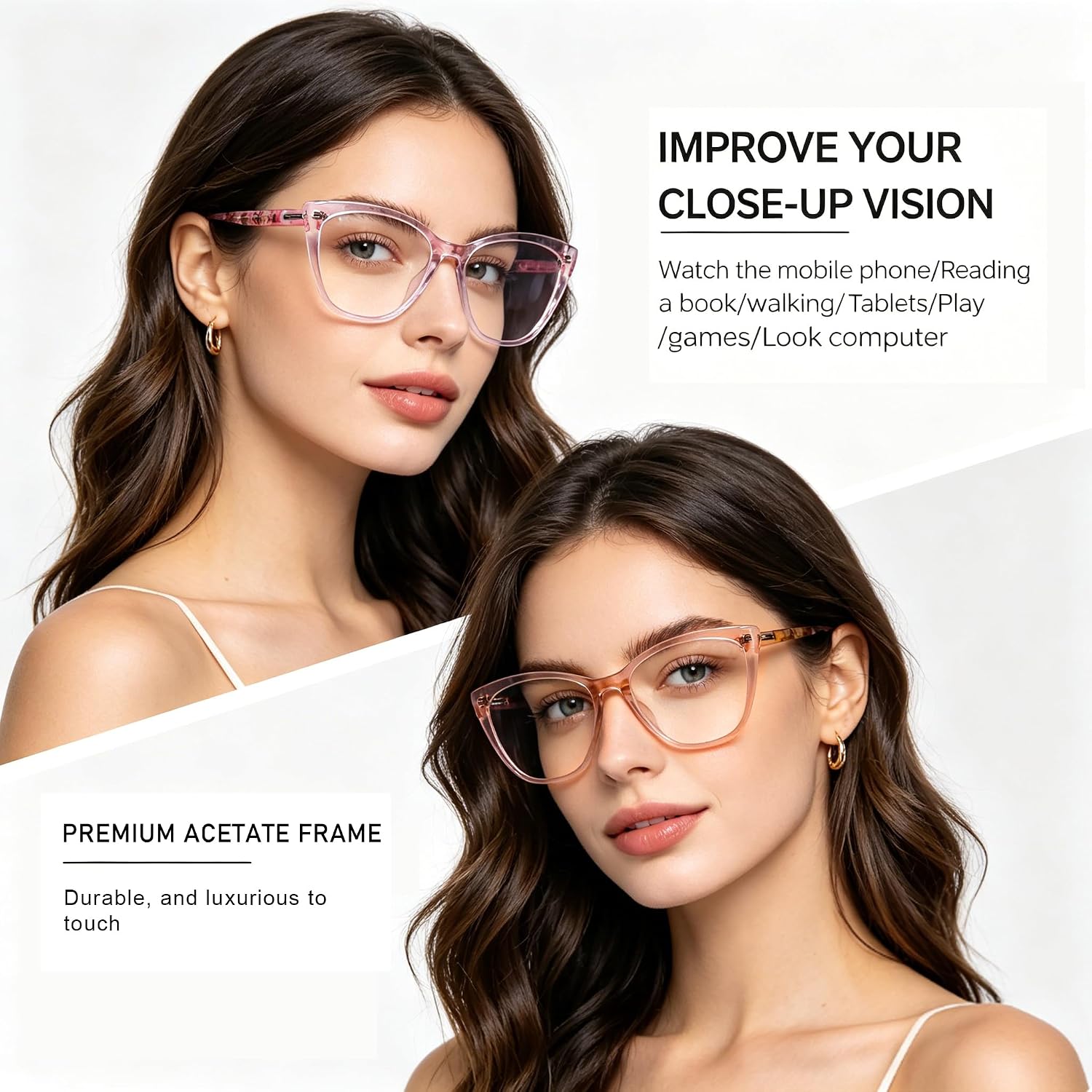 AQWANO Oversized Blue Light Blocking Reading Glasses Women - Stylish Cat Eye Designer Computer Readers Eyeglasses
