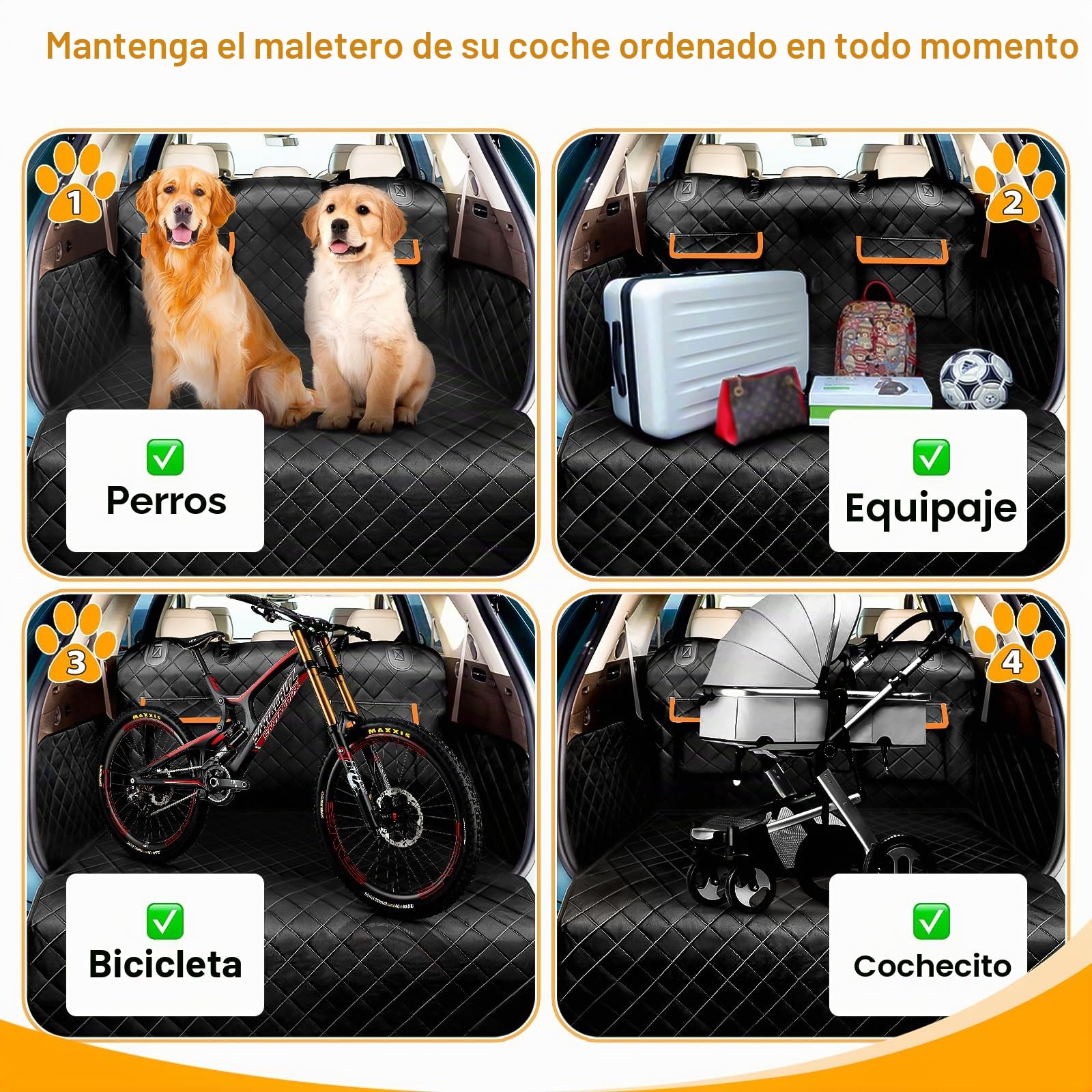 DATEFUN Funda Maletero Coche Perros - Universal Protector con Dos Bolsas de Almacenamiento - Impermeable & Antideslizante Adecuado para Autos Pequeños y Medianos