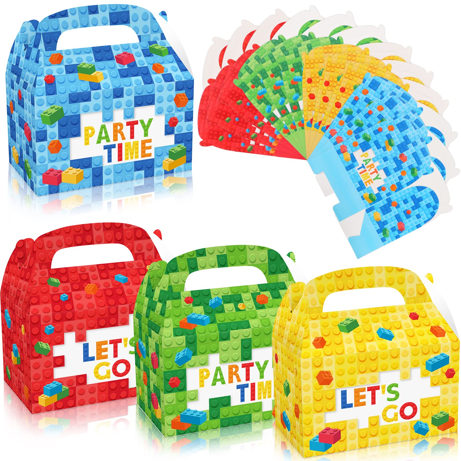 MIKIMIQI Building Blocks - 12 PCS, Block Treat Candy Boxes, Play Time Party Decorations, Birthday Party Gift Bags