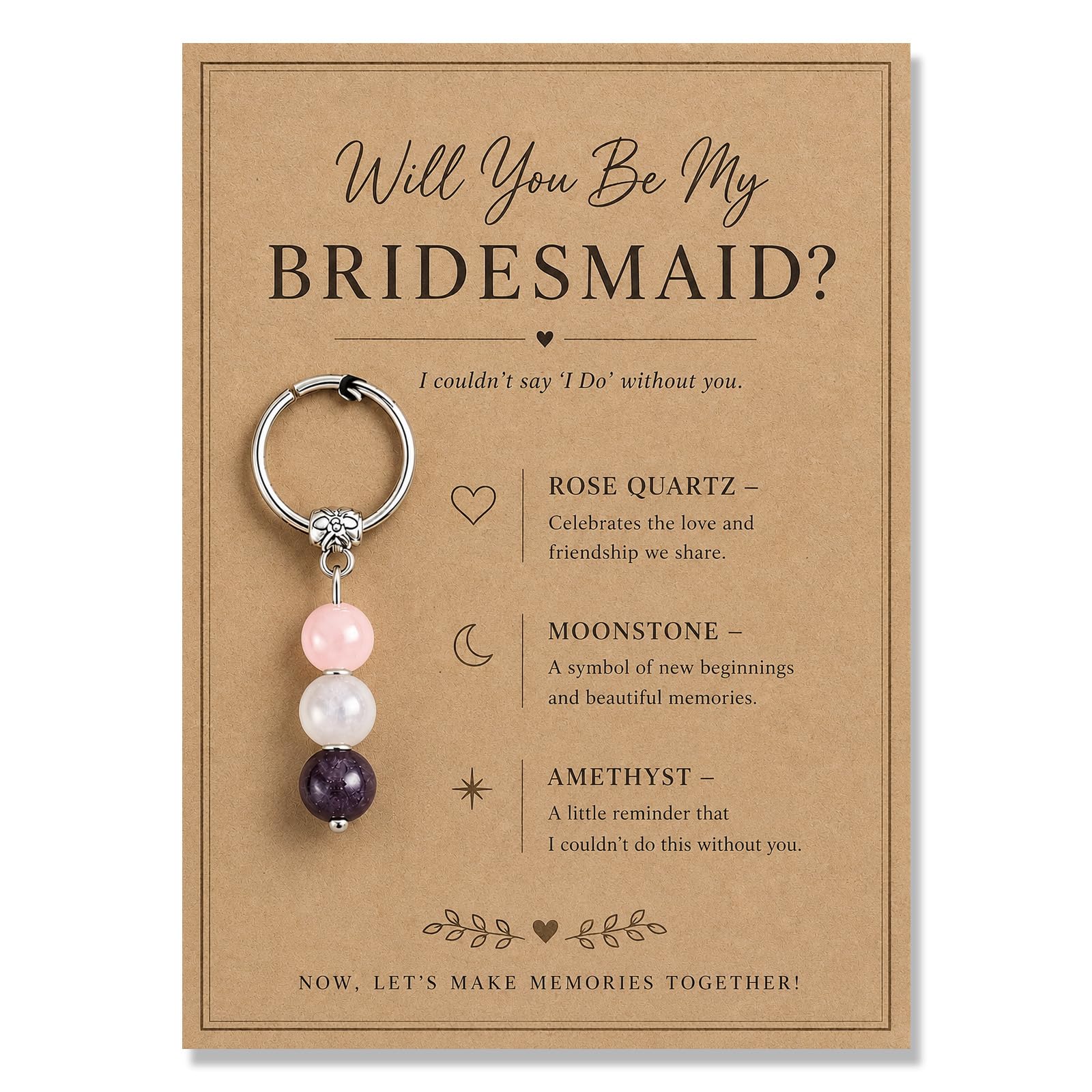 AIKOBAA Bridesmaid Gift – Will You Be My Bridesmaid Keychain with Rose Quartz, Moonstone & Amethyst, Proposal Invitation Card, Crystal Keepsake for Her