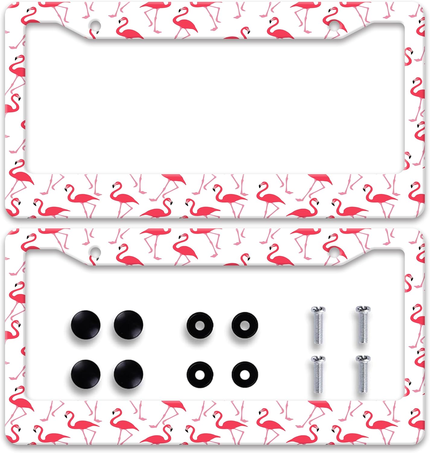 2-Pack Personalized License Plate Frame Stainless Steel Pink Flamingo Animals License Plate Holder Accessory Decorative 2 Holes and Screws Fits Us Standard License Plates Size: 12.2 X 6.3 Inch