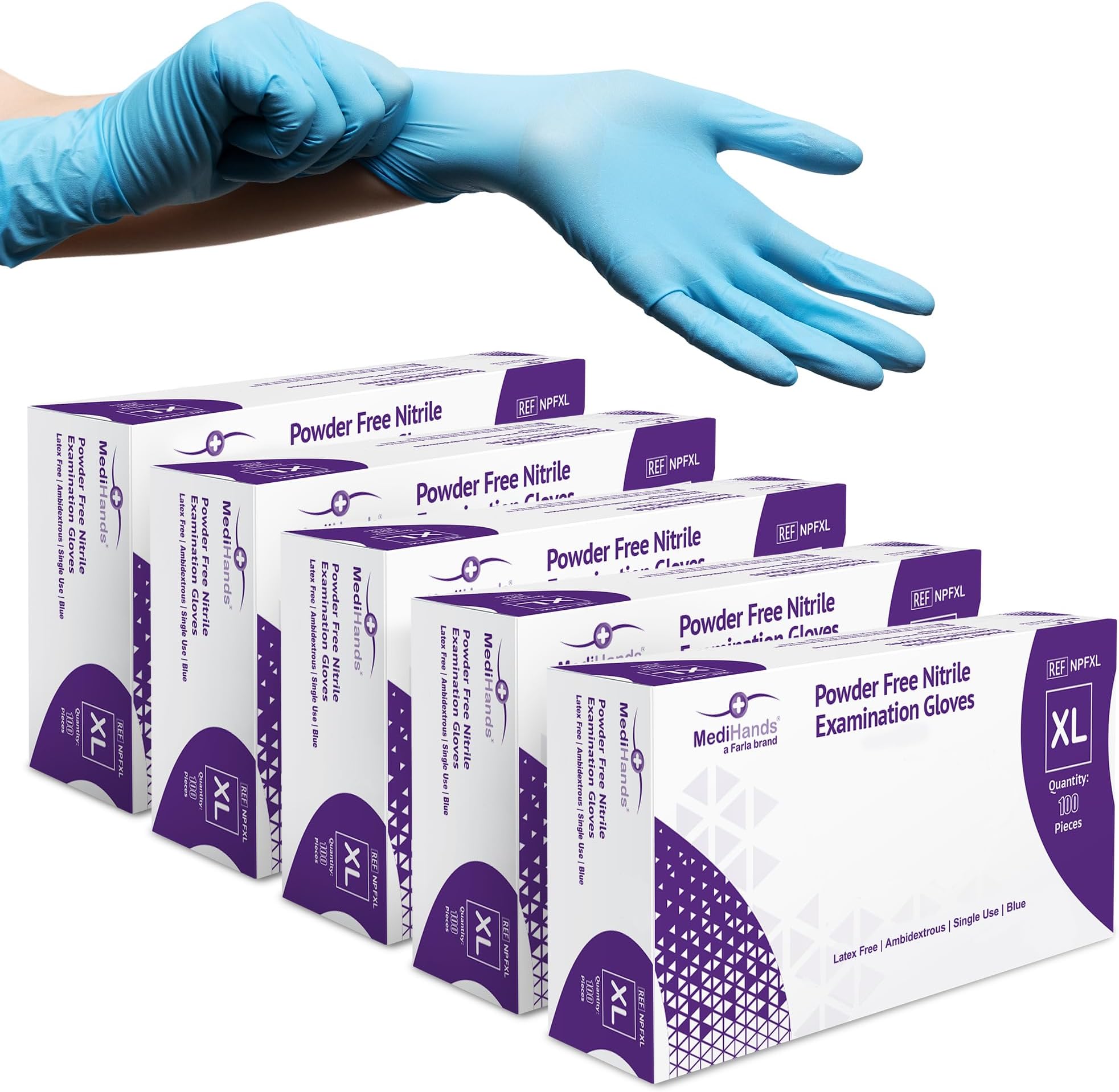 – MediHands Nitrile Gloves X Large, Blue Heavy Duty Disposable Gloves, Powder Free, Latex Free, and Protein Free, Medical, Food, Multi Use, Pack of 500