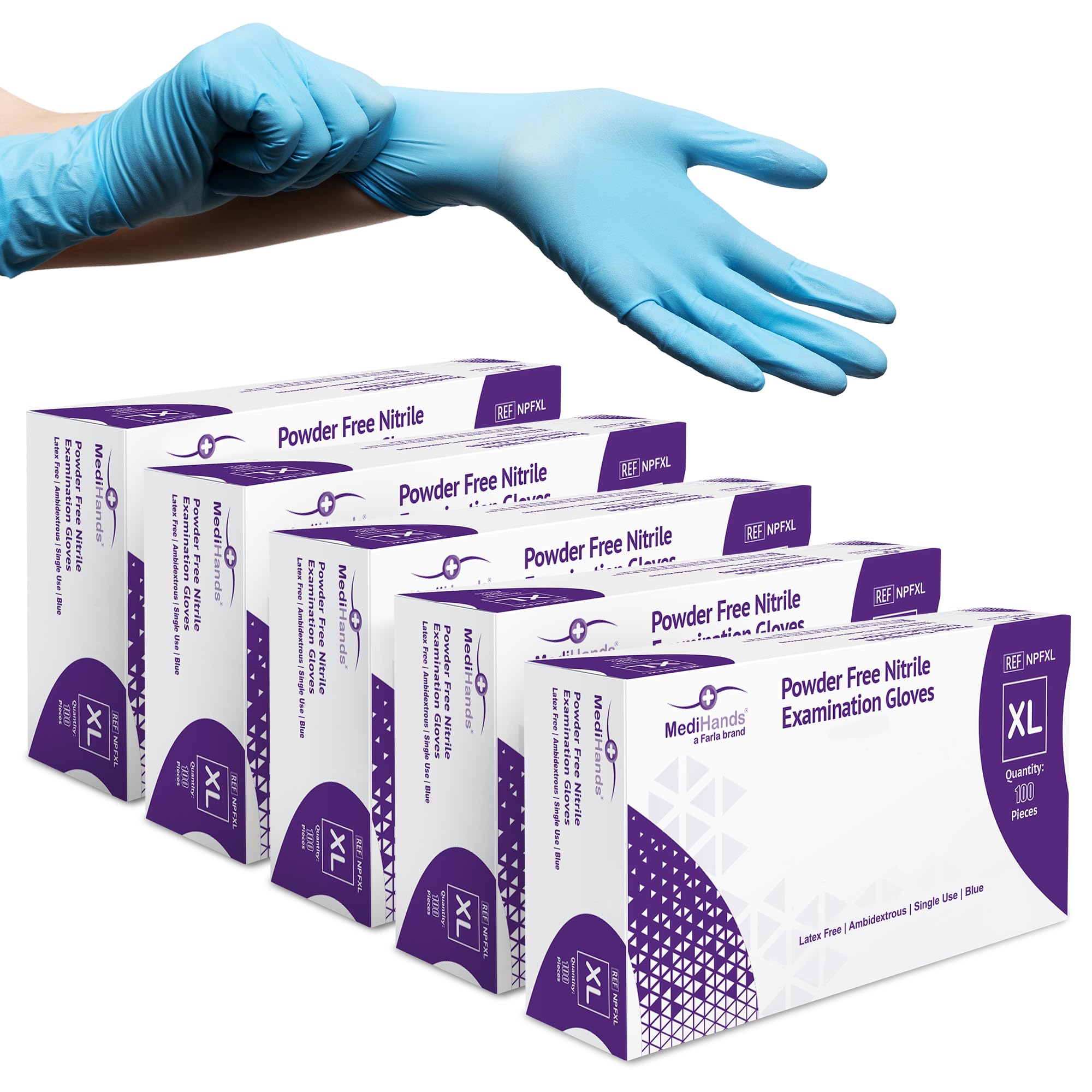 MediHands Nitrile Gloves X Large, Blue Heavy Duty Disposable Gloves, Powder Free, Latex Free, and Protein Free, Medical, Food, Multi Use, Pack of 500