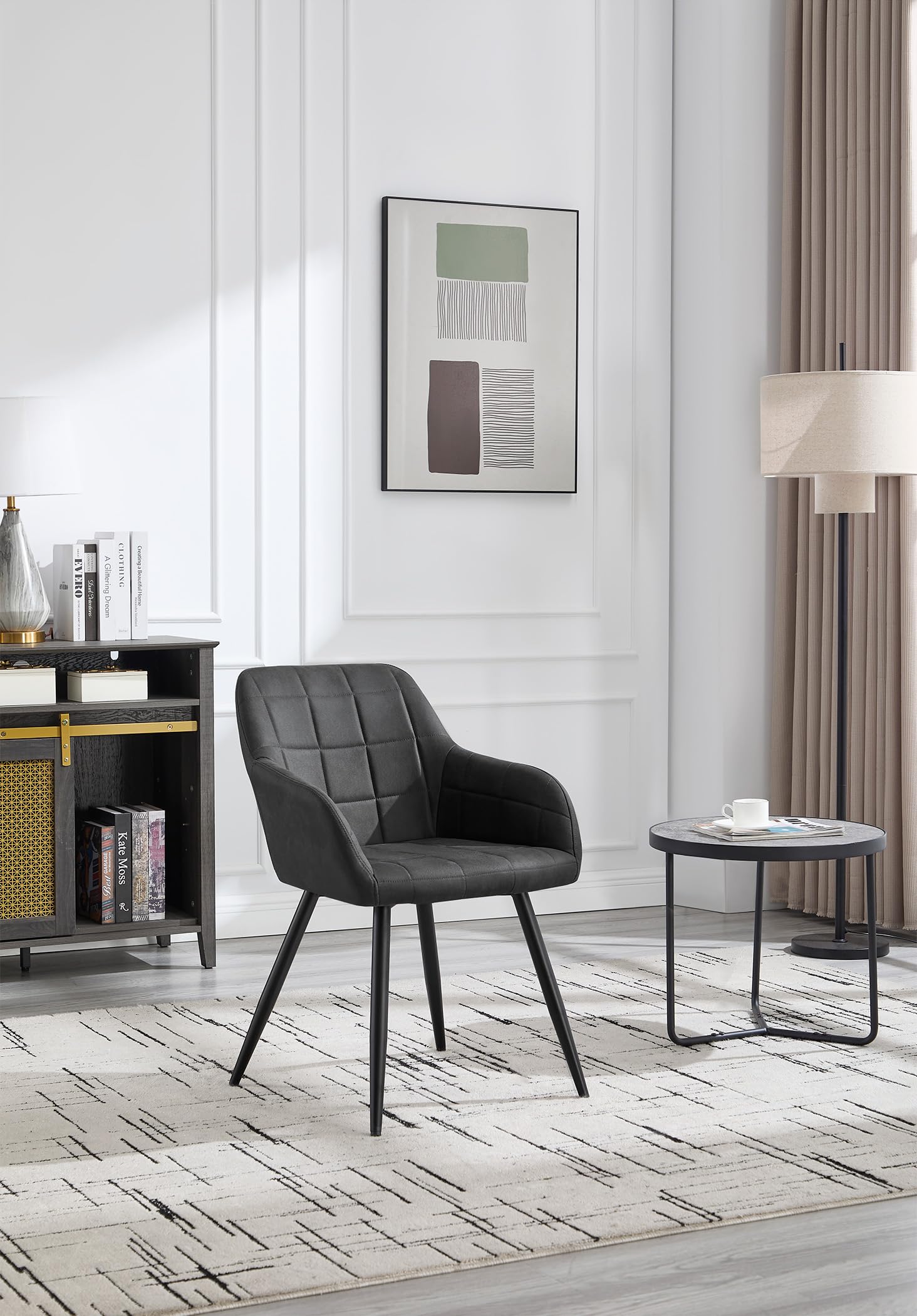 WOLTU Sillas de Comedor,Tela, Antracita | Nordicas Estilo Vintage,Tapizada con Reposabrazos, Estructura de Metal