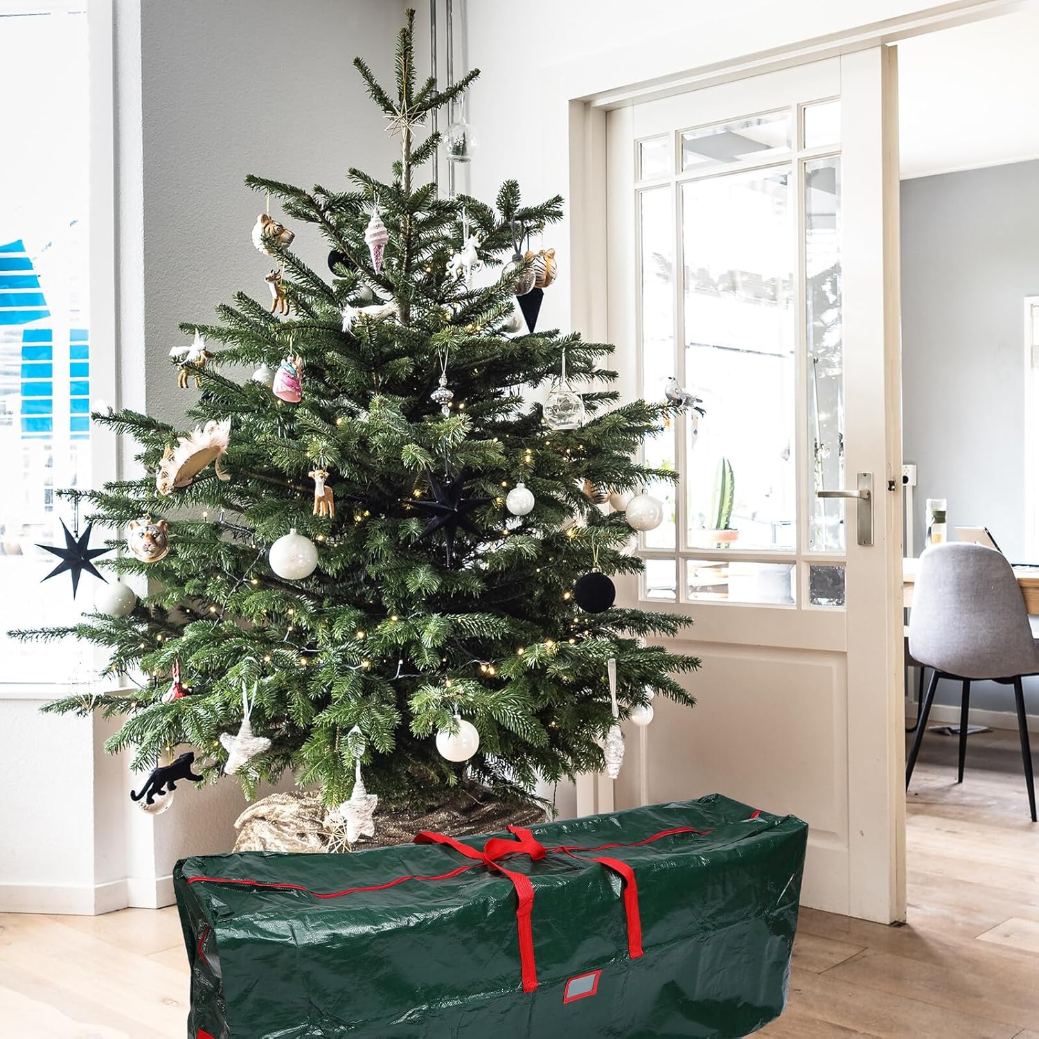 Zerodeko Christmas Tree Storage Bag Zippered Dustproof Pouch 165cm×38cm×76cm Green Heavy-duty Protective Cover for Artificial Tree Holiday Storage