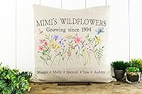 Vista 8 de Almohada personalizada de flores silvestres del jardín de la abuela con nombres de nietos, regalo de apellido familiar, perfecta para mamá, nana