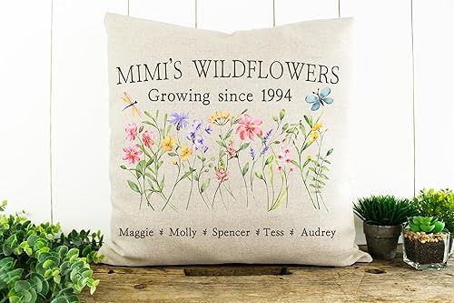 Miniatura 8 de Almohada personalizada de flores silvestres del jardín de la abuela con nombres de nietos, regalo de apellido familiar, perfecta para mamá, nana
