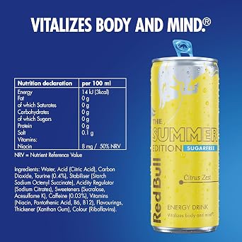 Red Bull Summer Edition Sugarfree Citrus Zest Energy Drink 250ml 4 Pack (Pack of 6)