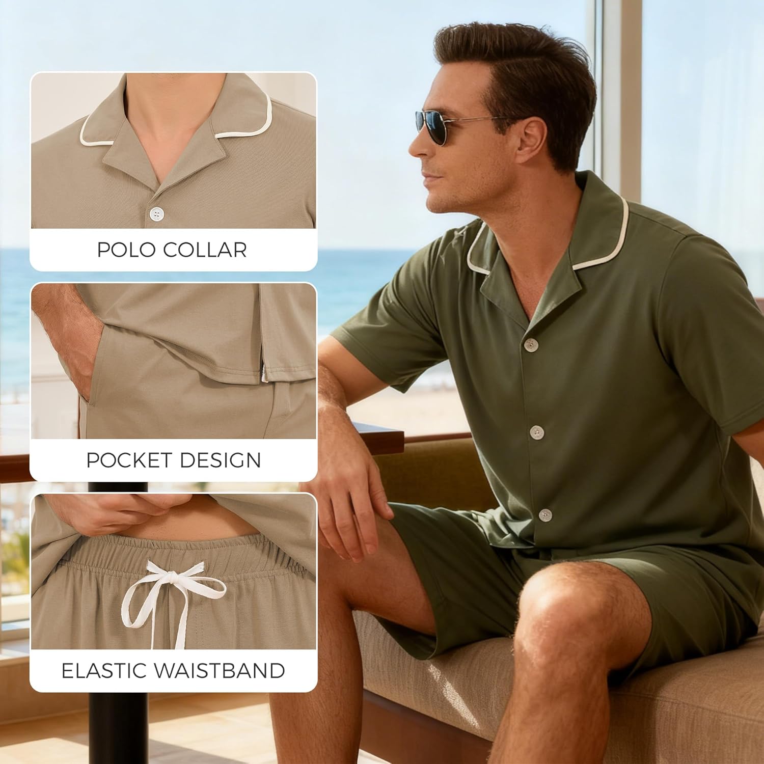 Vulcanodon Mens Pajama Set, Soft Cotton Cool Button Down Short Sleeve Pajamas for Men Cozy Sleep Lounge Pj Sets with Pocket - Image 4