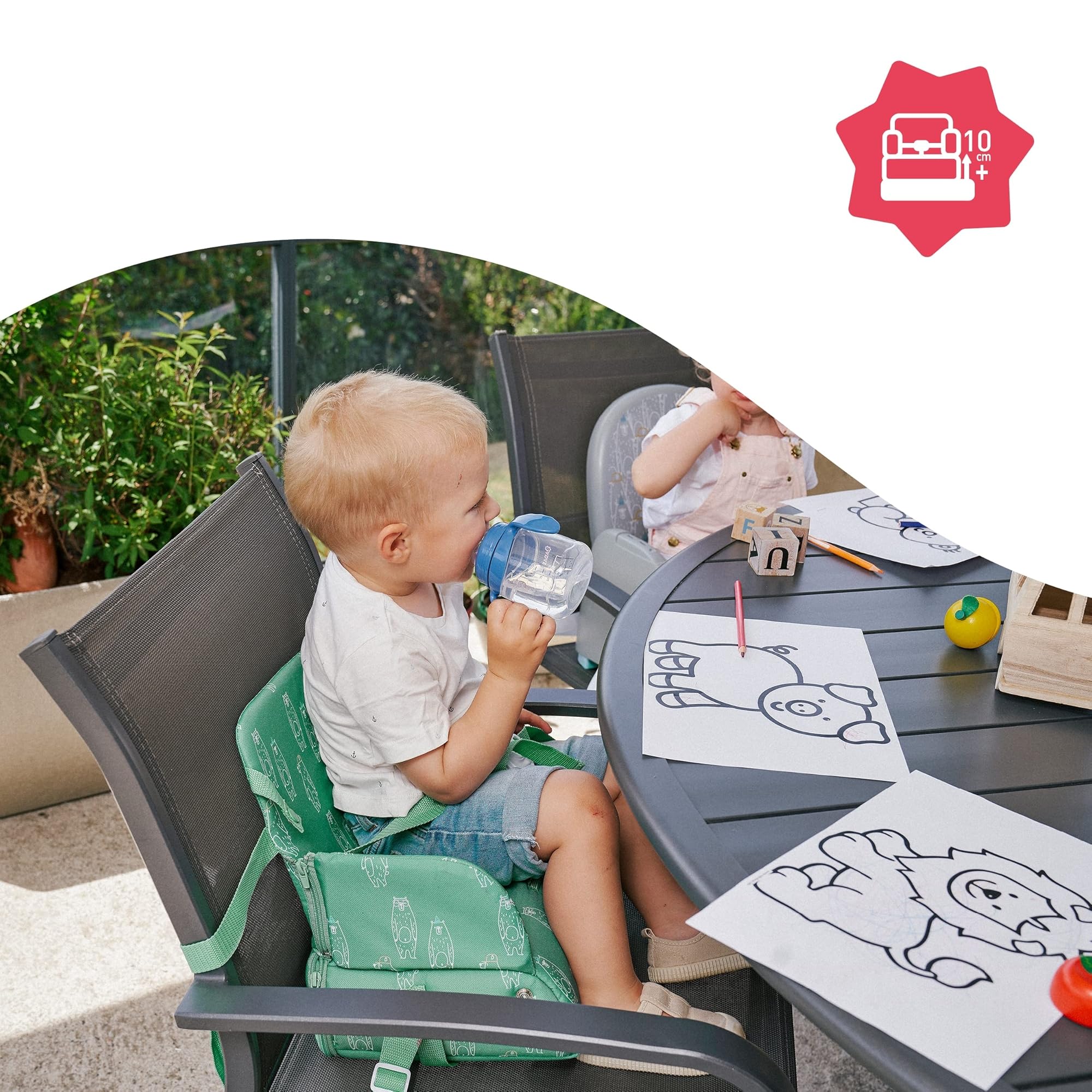 Badabulle Réhausseur de Chaise Bébé Nomade - 2 en 1 - Compact - 6 mois à 3ans (15kg)