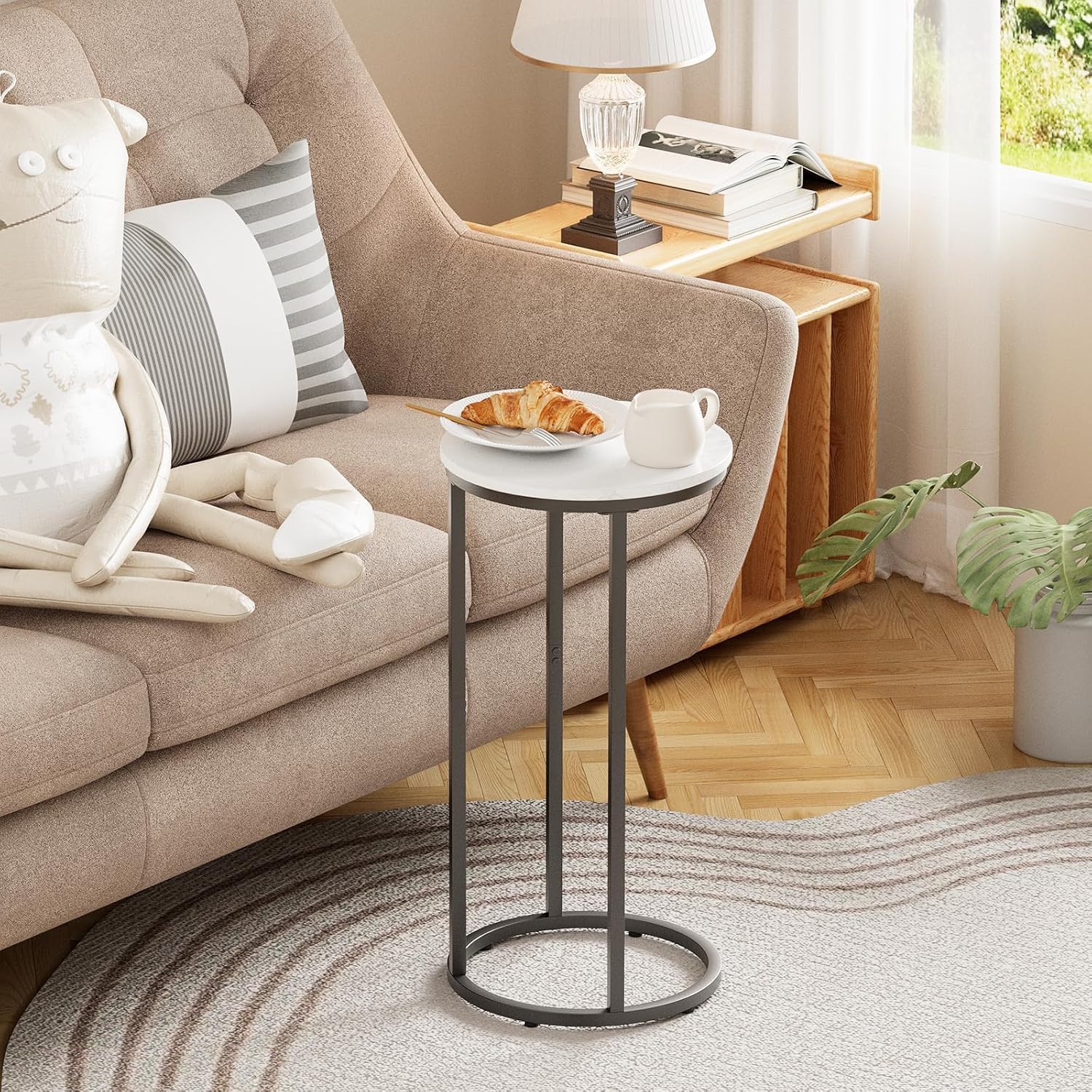 C Shaped End Table, Round Side Table, SofaTable, CoffeeTable Under Sofa, Small Couch Snack Tables - Image 2
