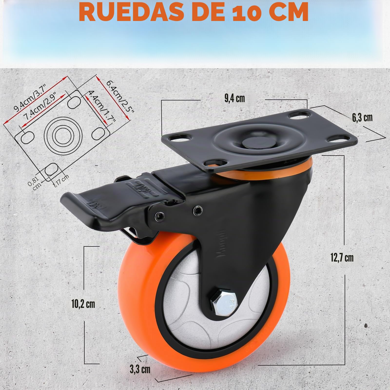 Moogiitools Ruedas Giratorias,Ruedas para Muebles Pesados con 4 Freno,4 Ruedas que No Dejan Marcas de Alta Resistencia - Ruedas Giratorias para Palets Engomadas (100mm-Hasta 800KG)