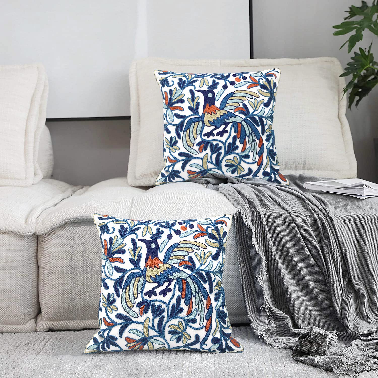 Amazon.co.jp: Alysheer刺繍夏装飾スローピローカバー45.72cmx 45.72