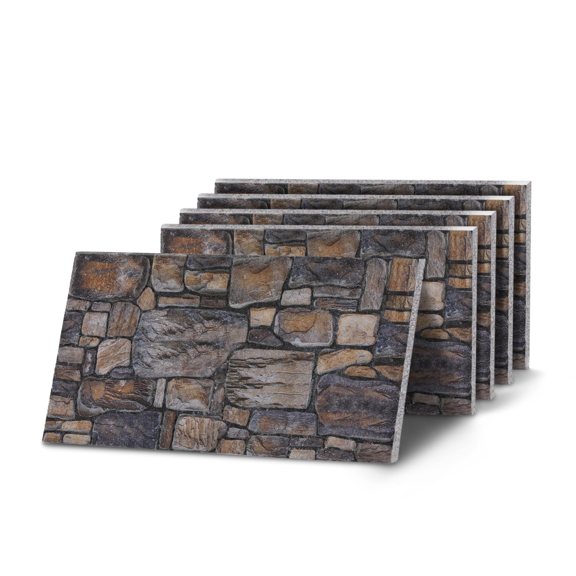 K&B Panels 3D Wall Panels, Stone Effect Styrofoam Wall Panels, Lightweight, Easy to Install, Acoustic Insulation, Indoor & Outdoor, (Cottage Dark Natural) (5 Panels)